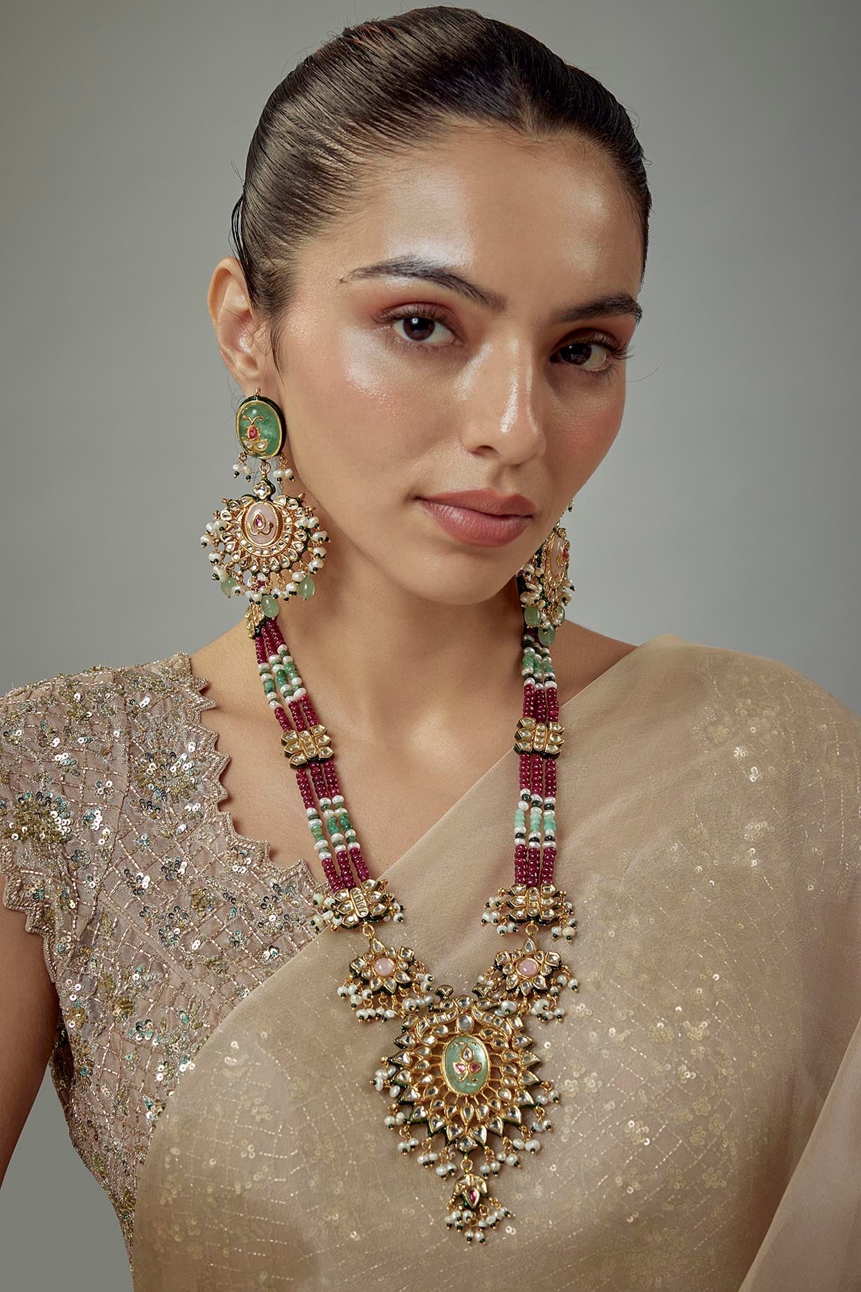 vivinia BY VIDHI MEHRA Saadgi Gold Plated Maroon Beaded Womens Long Necklace Set with Pair of Earrings (Freesize)