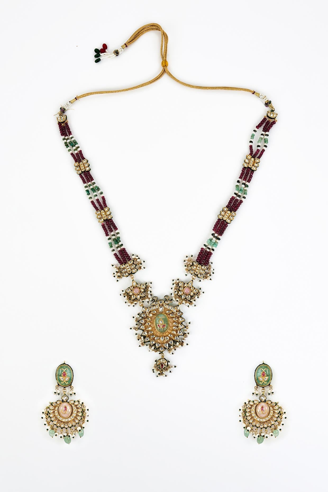 vivinia BY VIDHI MEHRA Saadgi Gold Plated Maroon Beaded Womens Long Necklace Set with Pair of Earrings (Freesize)