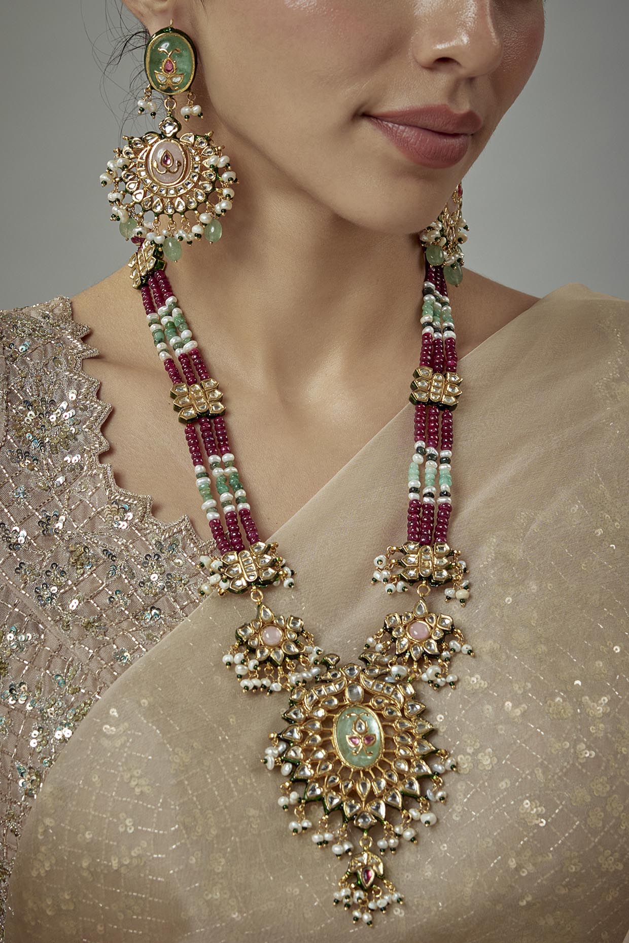 vivinia BY VIDHI MEHRA Saadgi Gold Plated Maroon Beaded Womens Long Necklace Set with Pair of Earrings (Freesize)