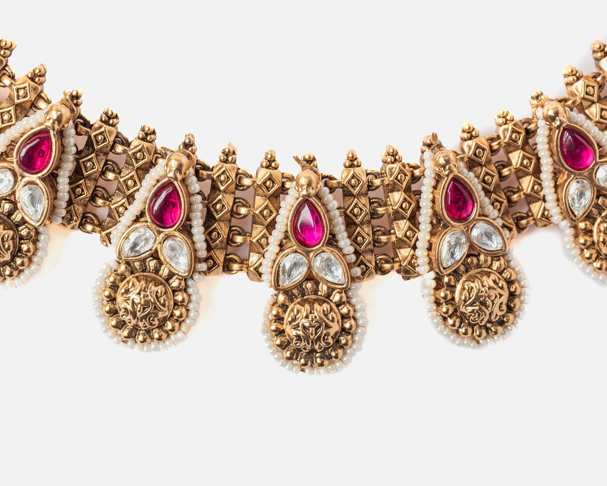 vivinia BY VIDHI MEHRA ISMAARH 2.0 Gold/Pink Choker Necklace Set with Pair of Earrings