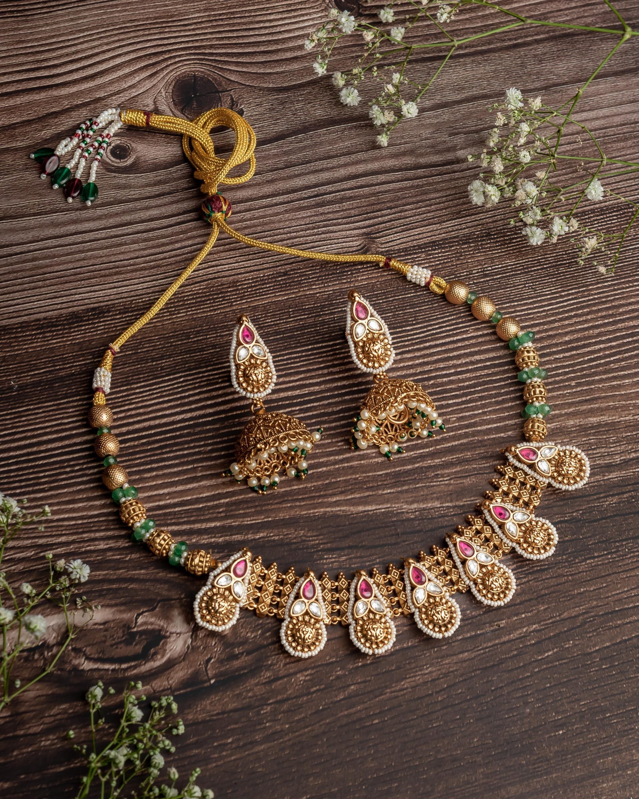 vivinia BY VIDHI MEHRA ISMAARH 2.0 Gold/Pink Choker Necklace Set with Pair of Earrings