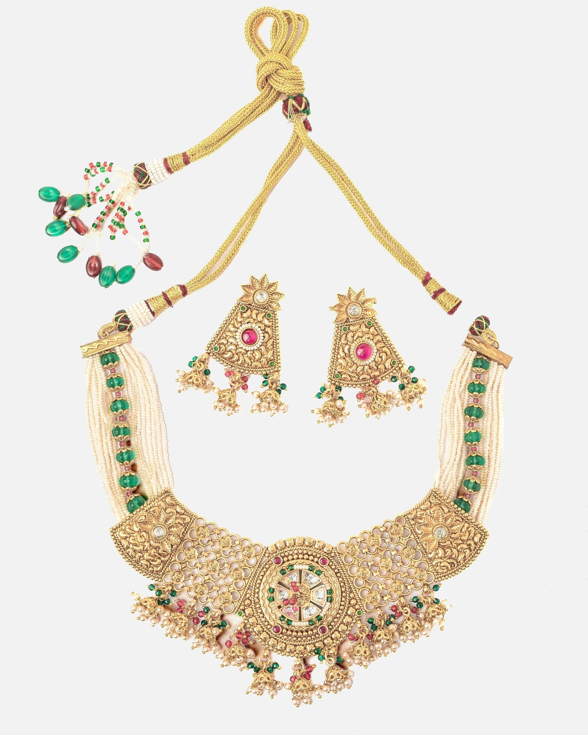 vivinia BY VIDHI MEHRA ISMAARH 2.0 Gold/Green/White Choker Necklace Set with Pair of Earrings