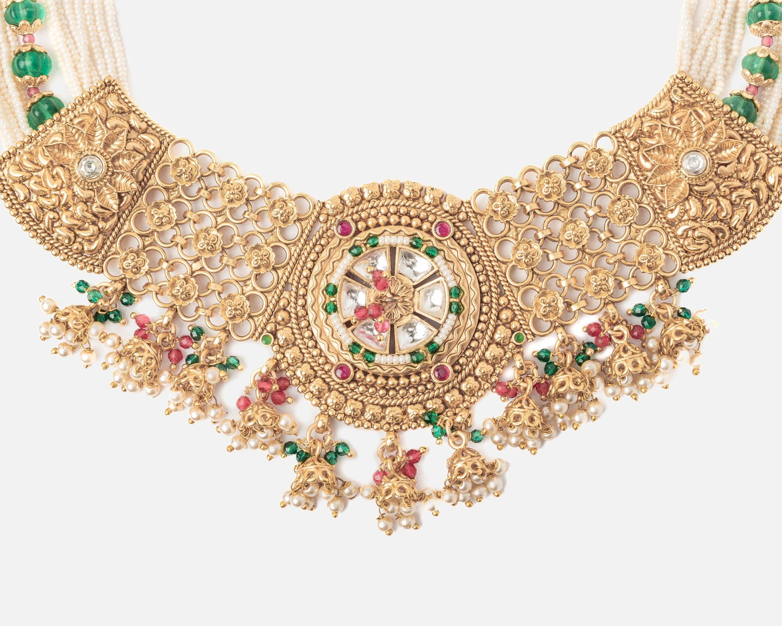 vivinia BY VIDHI MEHRA ISMAARH 2.0 Gold/Green/White Choker Necklace Set with Pair of Earrings