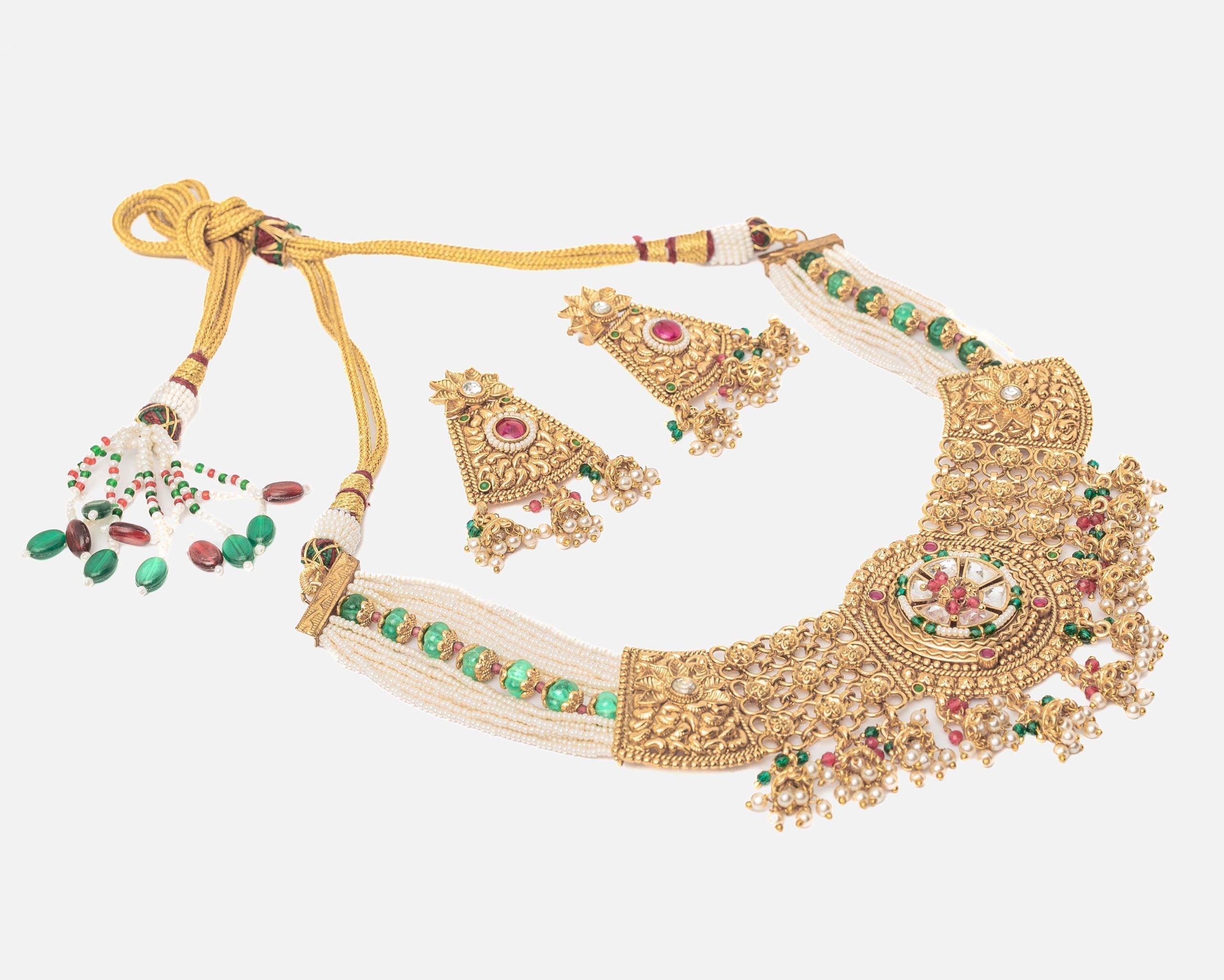 vivinia BY VIDHI MEHRA ISMAARH 2.0 Gold/Green/White Choker Necklace Set with Pair of Earrings