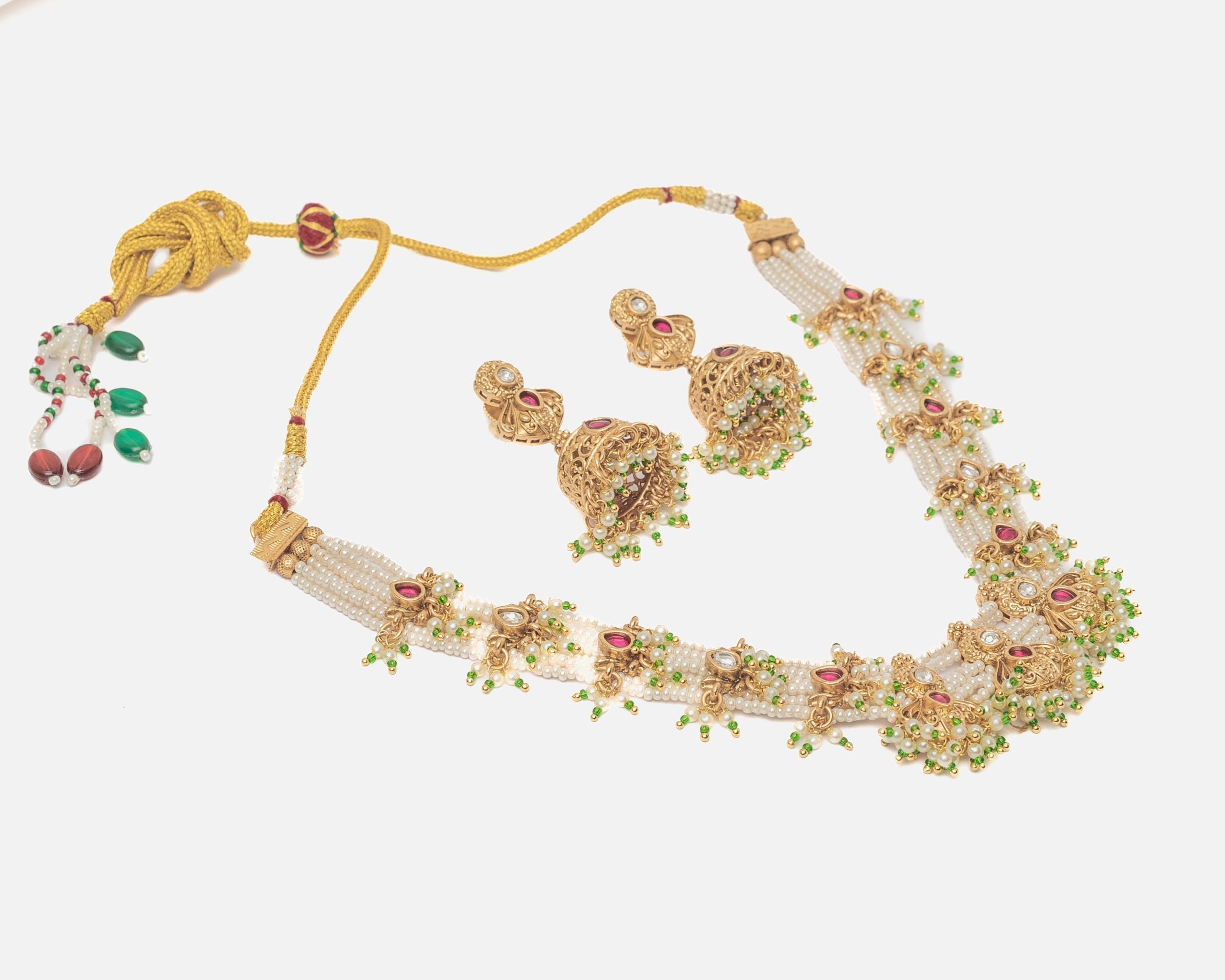 vivinia BY VIDHI MEHRA ISMAARH 2.0 Gold/White/Multi Choker Necklace Set with Pair of Earrings