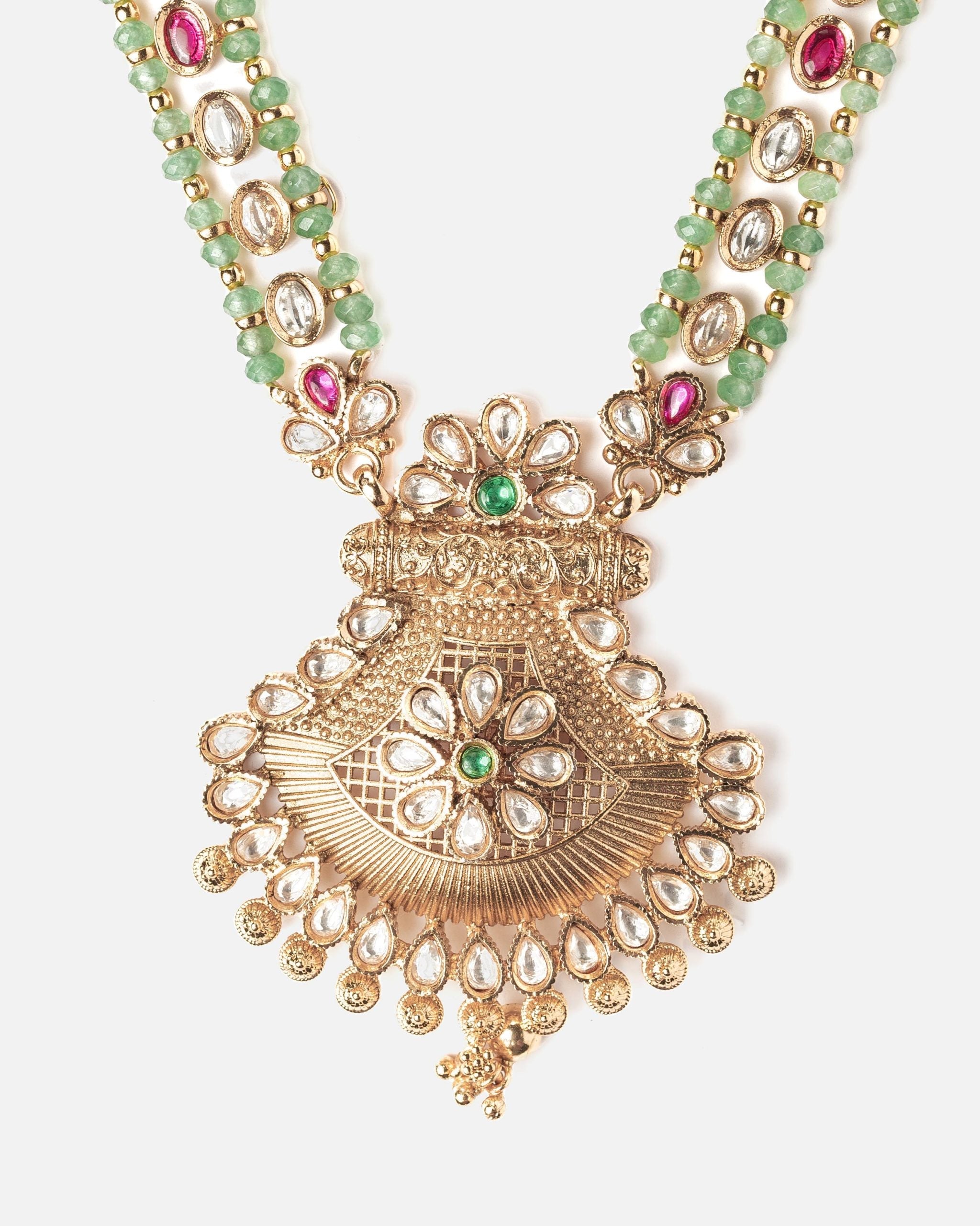 vivinia BY VIDHI MEHRA ISMAARH 2.0 Gold/Green Long Necklace Set with Pair of Earrings