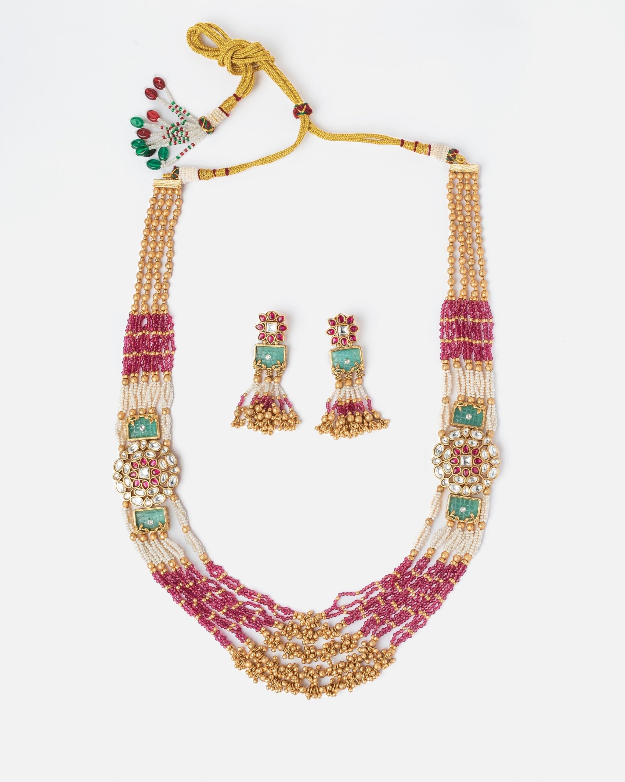 vivinia BY VIDHI MEHRA ISMAARH 2.0 Gold/Pink/Multi Long Necklace Set with Pair of Earrings