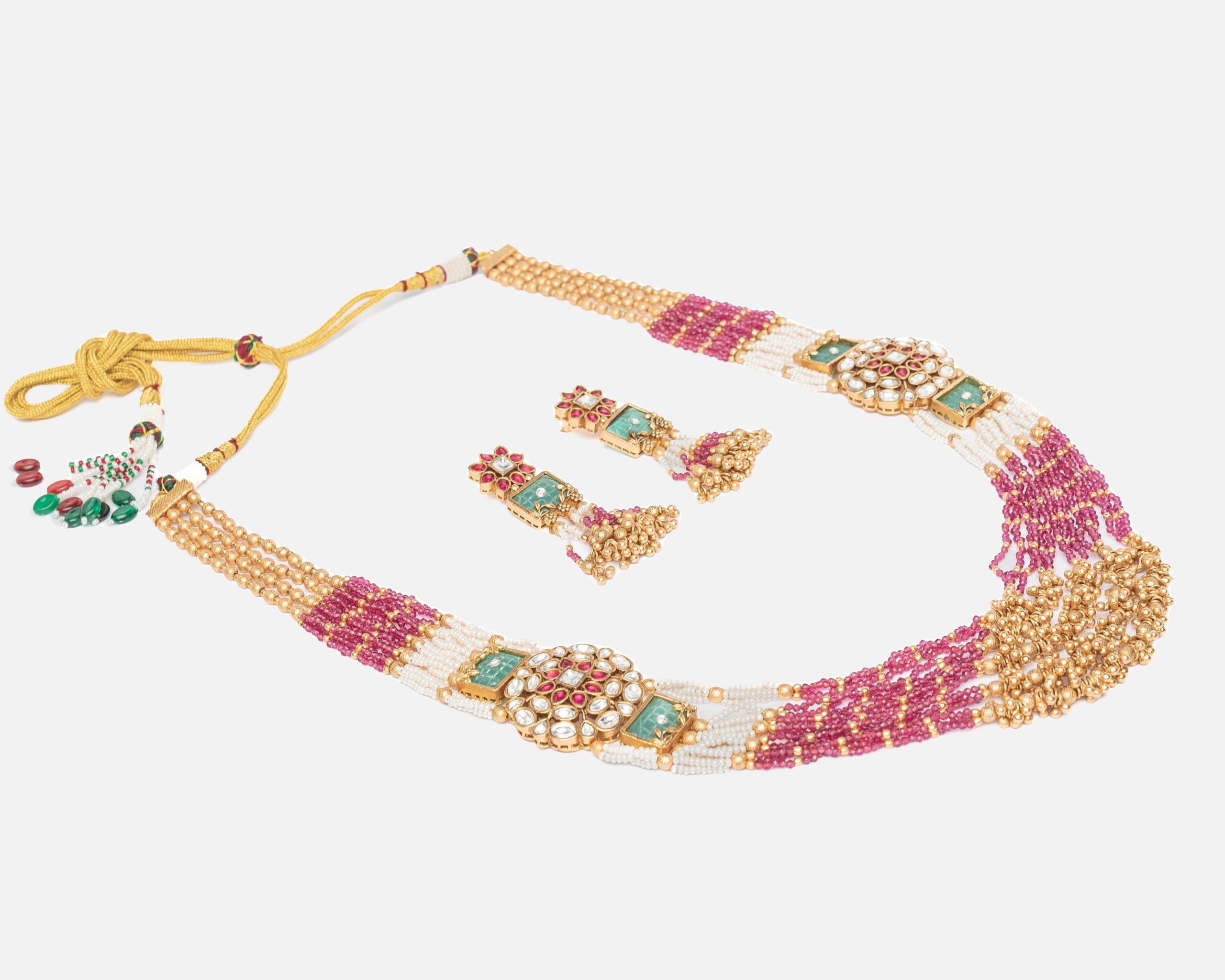 vivinia BY VIDHI MEHRA ISMAARH 2.0 Gold/Pink/Multi Long Necklace Set with Pair of Earrings