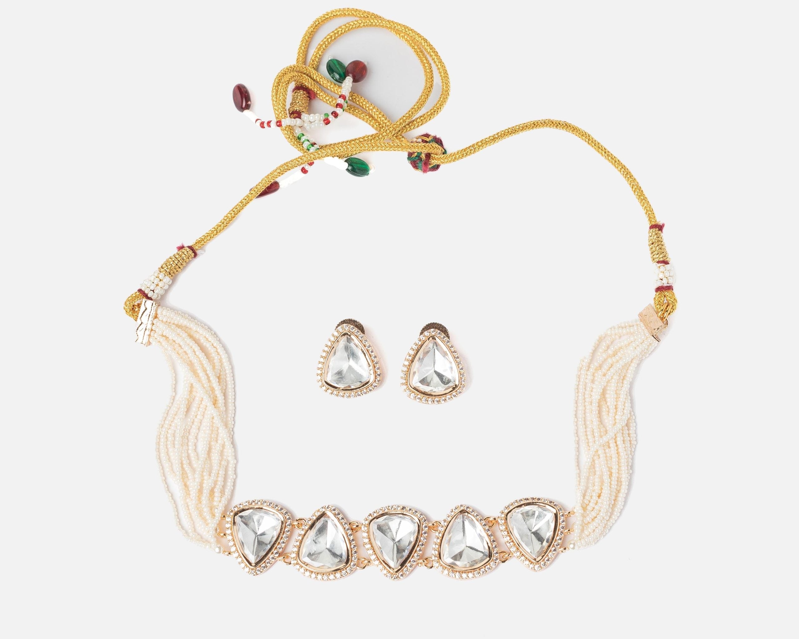 vivinia BY VIDHI MEHRA ISMAARH 2.0 Gold/White Choker Necklace Set with Pair of Earrings