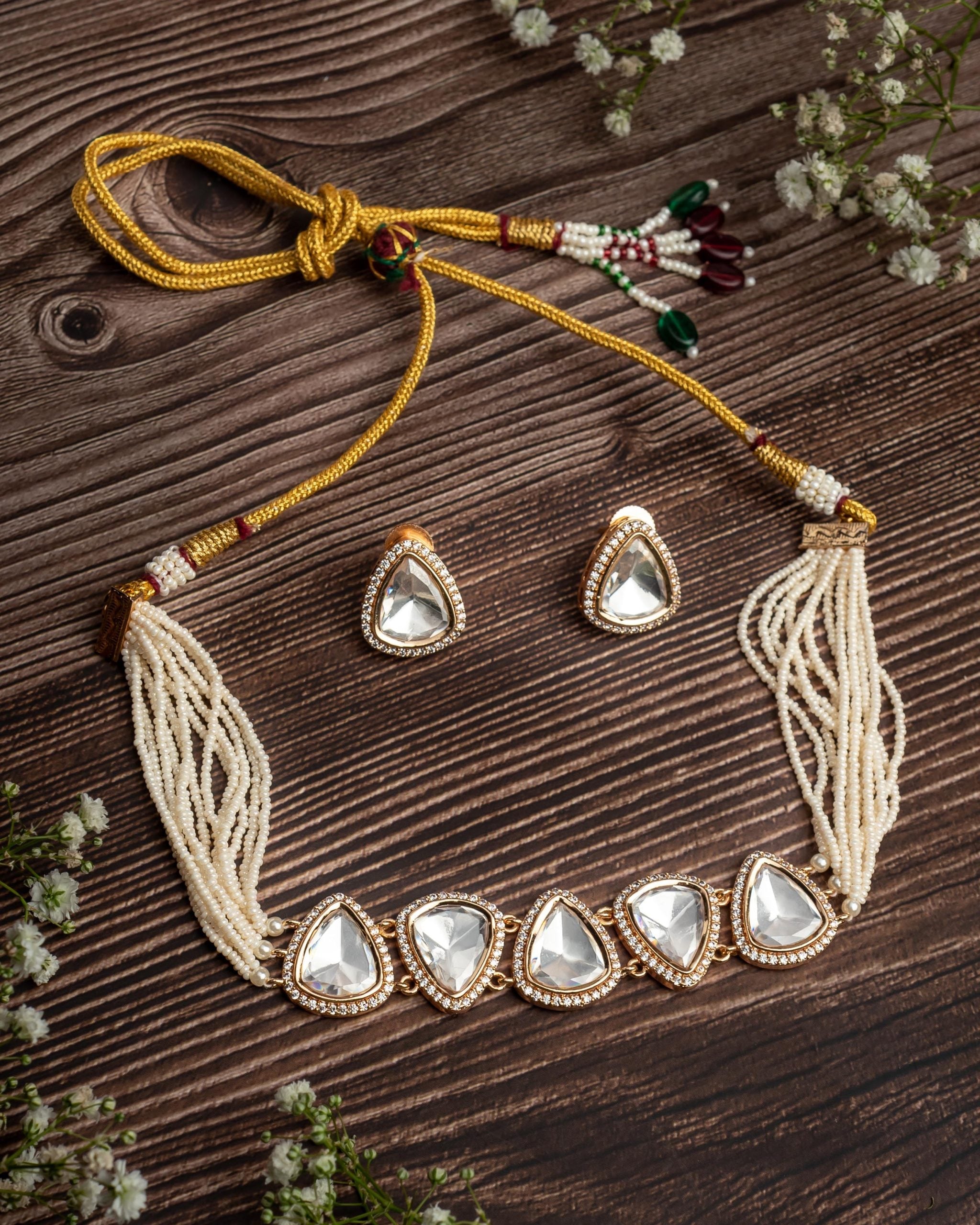 vivinia BY VIDHI MEHRA ISMAARH 2.0 Gold/White Choker Necklace Set with Pair of Earrings