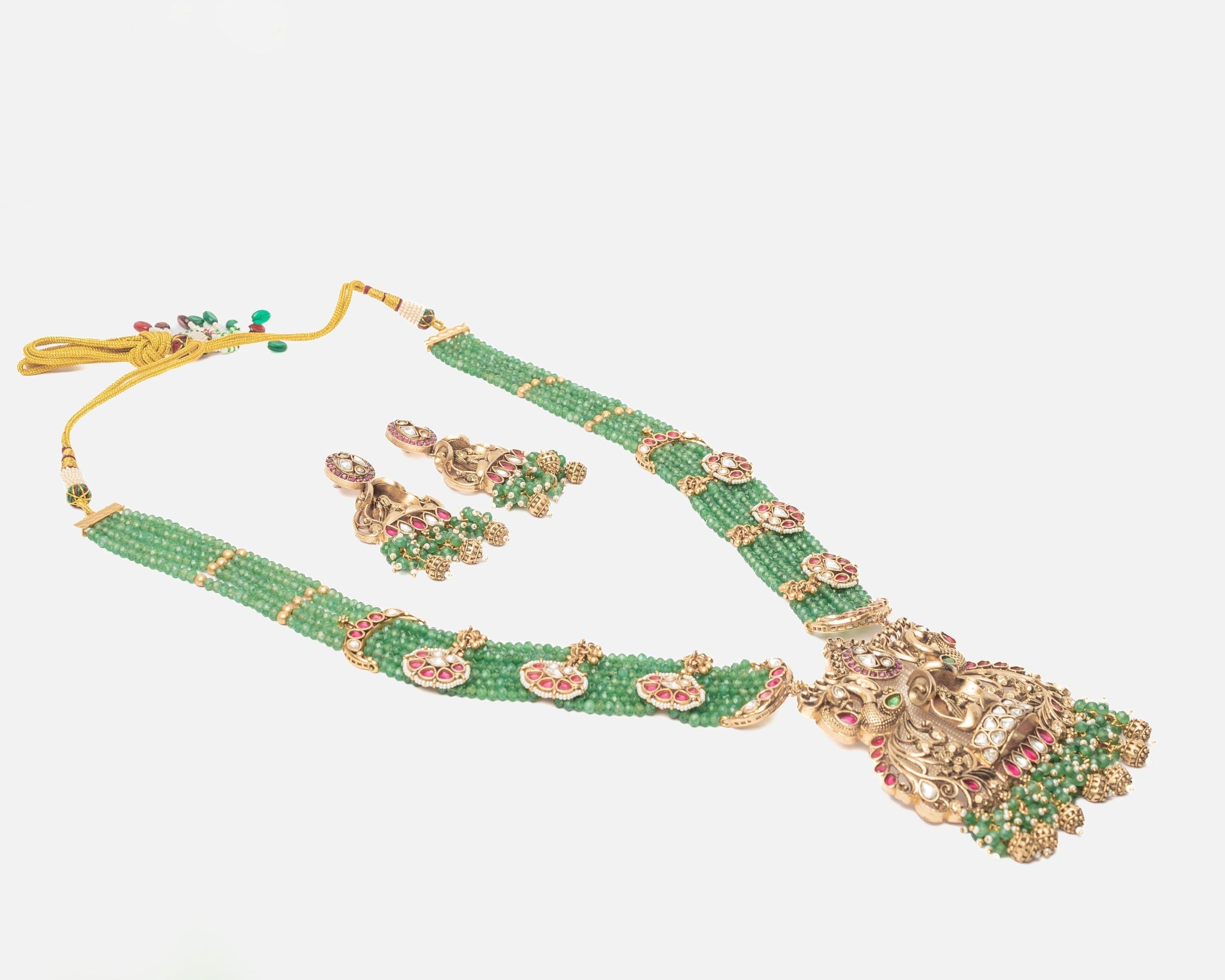 vivinia BY VIDHI MEHRA ISMAARH 2.0 Gold/Green Long Necklace Set with Pair of Earrings