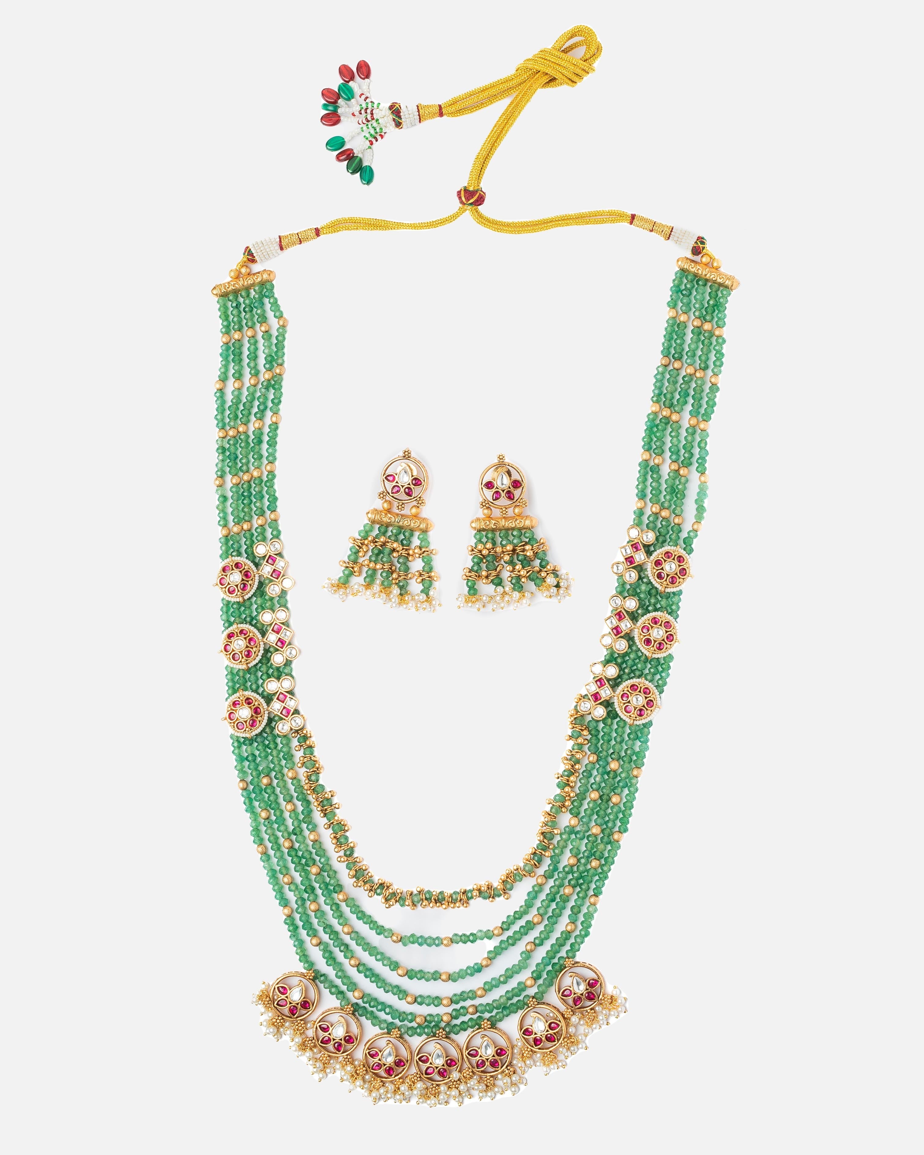 vivinia BY VIDHI MEHRA ISMAARH 2.0 Gold/Green Long Necklace Set with Pair of Earrings