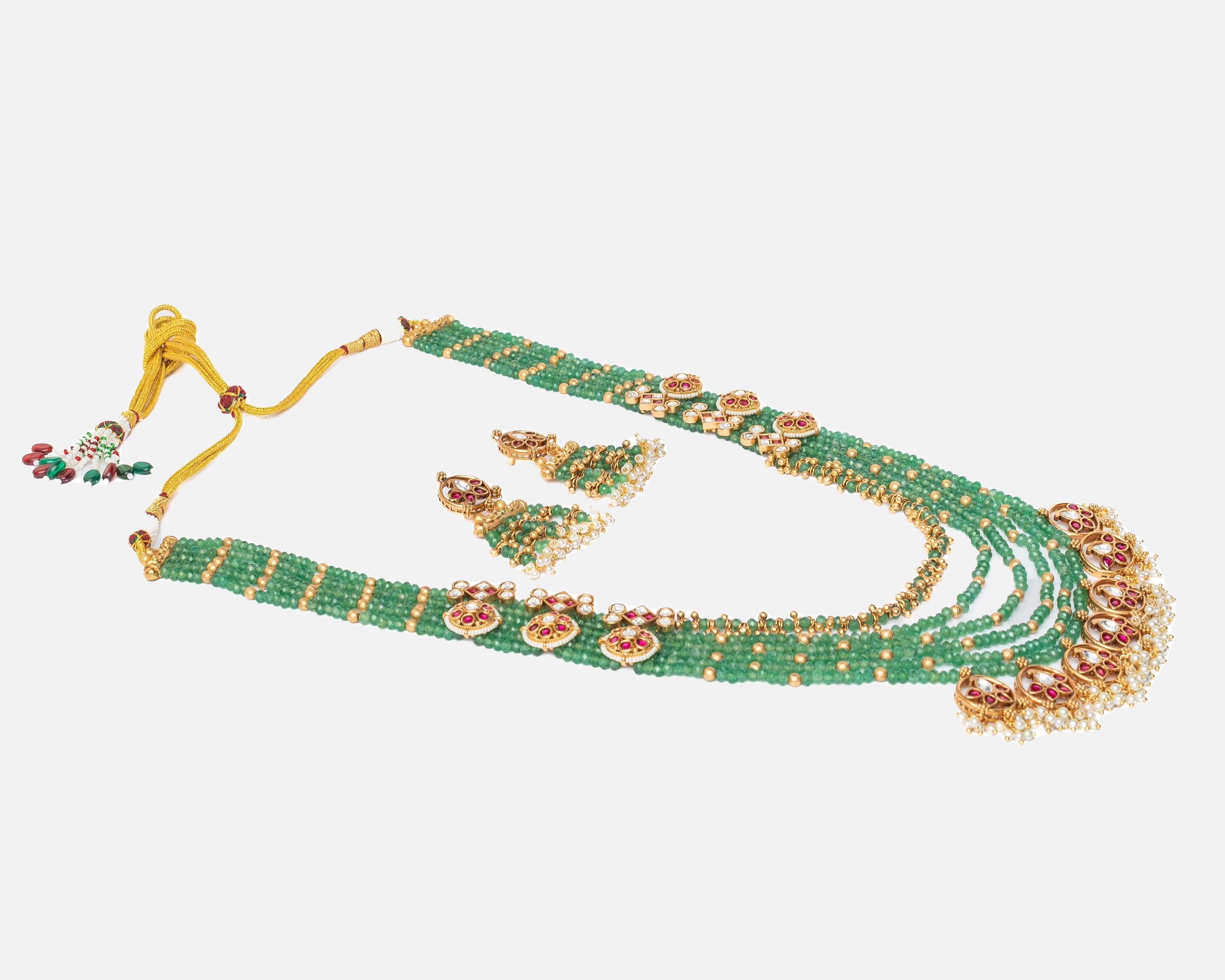 vivinia BY VIDHI MEHRA ISMAARH 2.0 Gold/Green Long Necklace Set with Pair of Earrings