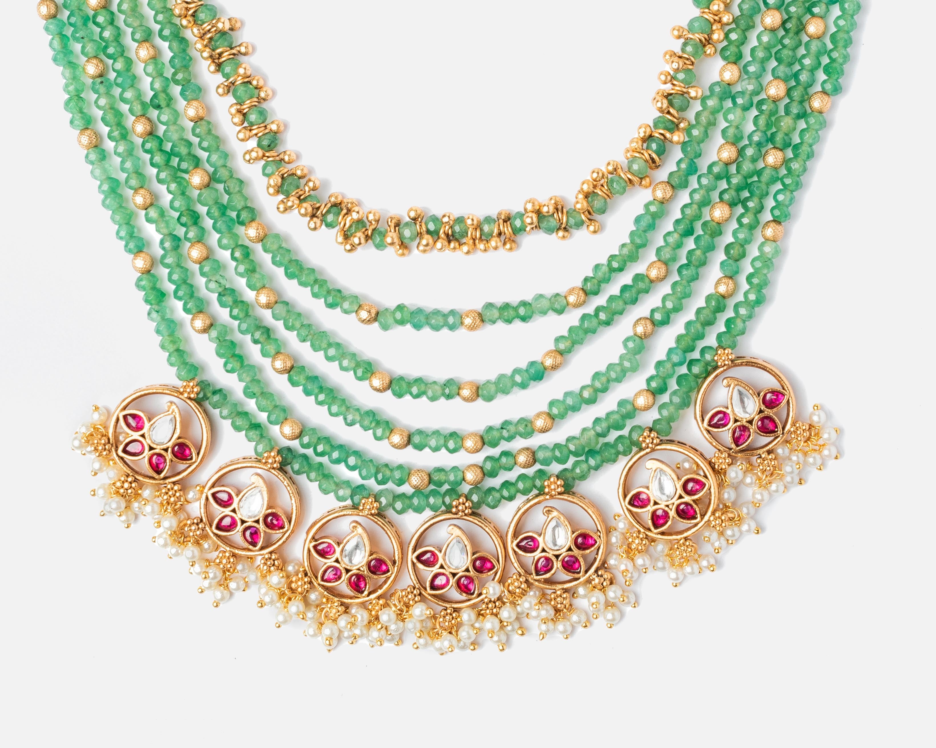 vivinia BY VIDHI MEHRA ISMAARH 2.0 Gold/Green Long Necklace Set with Pair of Earrings