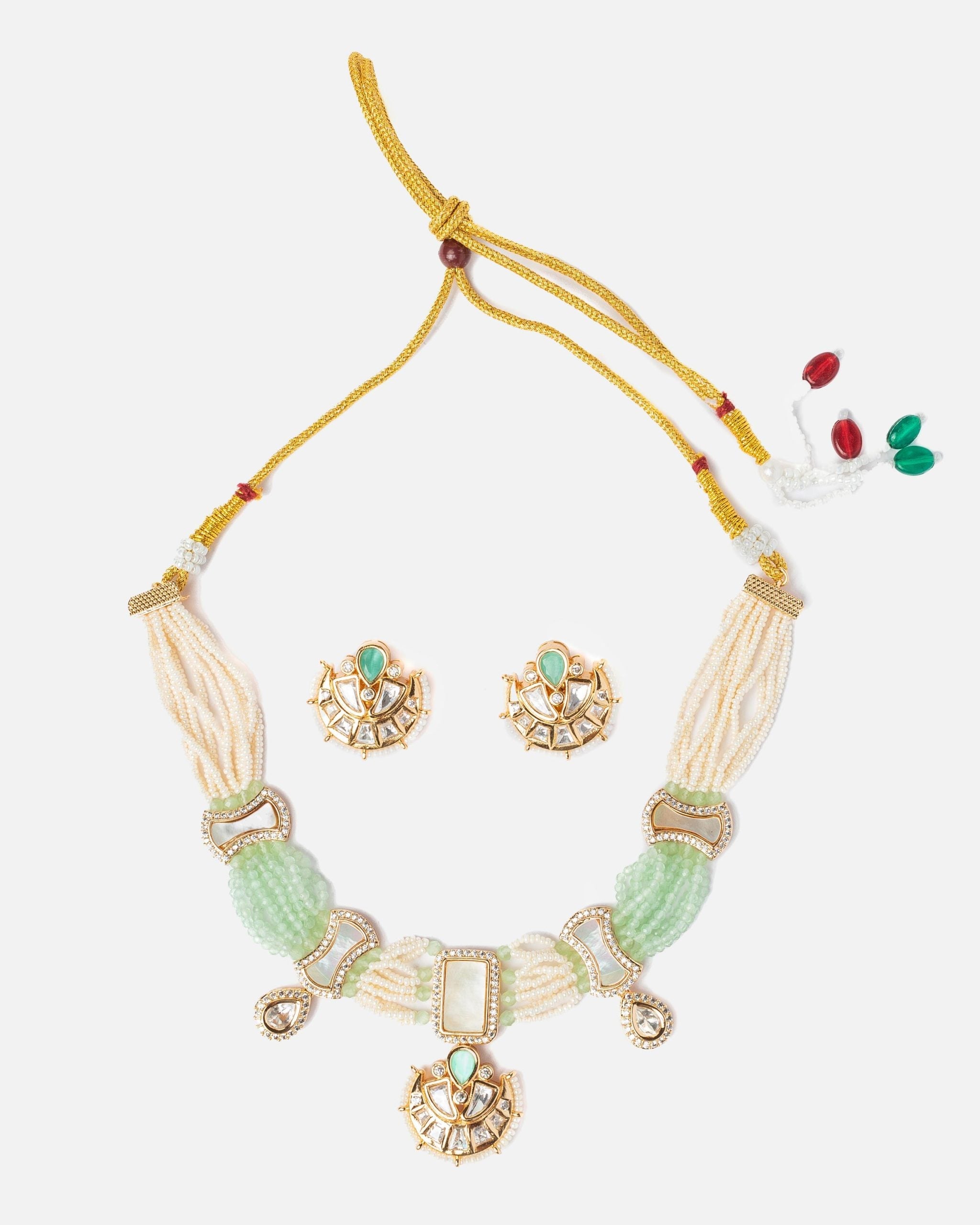 vivinia BY VIDHI MEHRA ISMAARH 2.0 Gold/Green/White Choker Necklace Set with Pair of Earrings