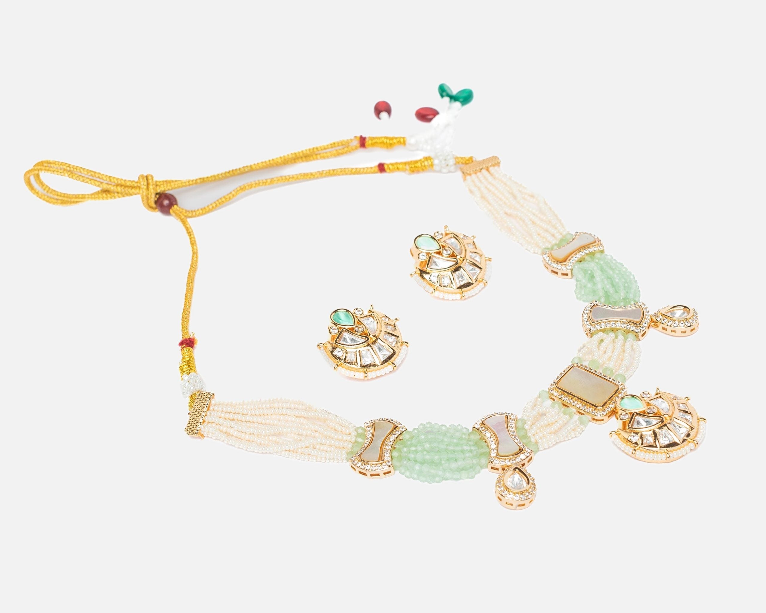 vivinia BY VIDHI MEHRA ISMAARH 2.0 Gold/Green/White Choker Necklace Set with Pair of Earrings