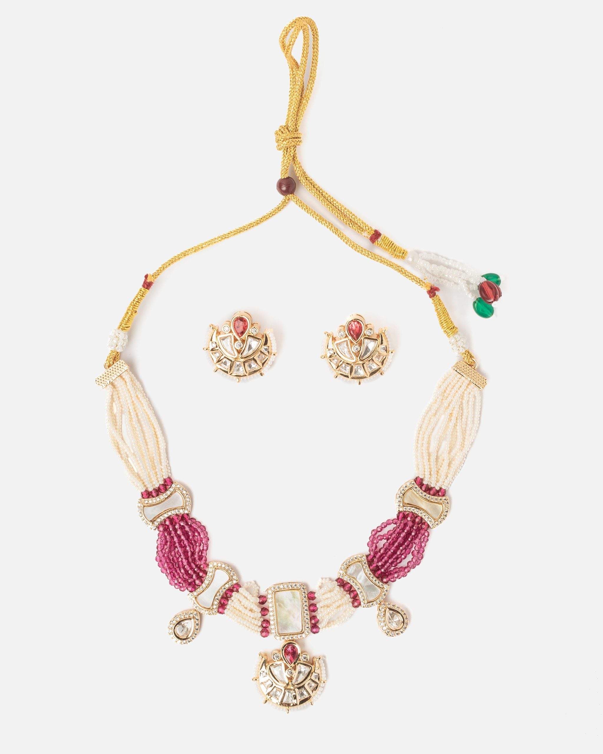 vivinia BY VIDHI MEHRA ISMAARH 2.0 Gold/Pink/White Choker Necklace Set with Pair of Earrings