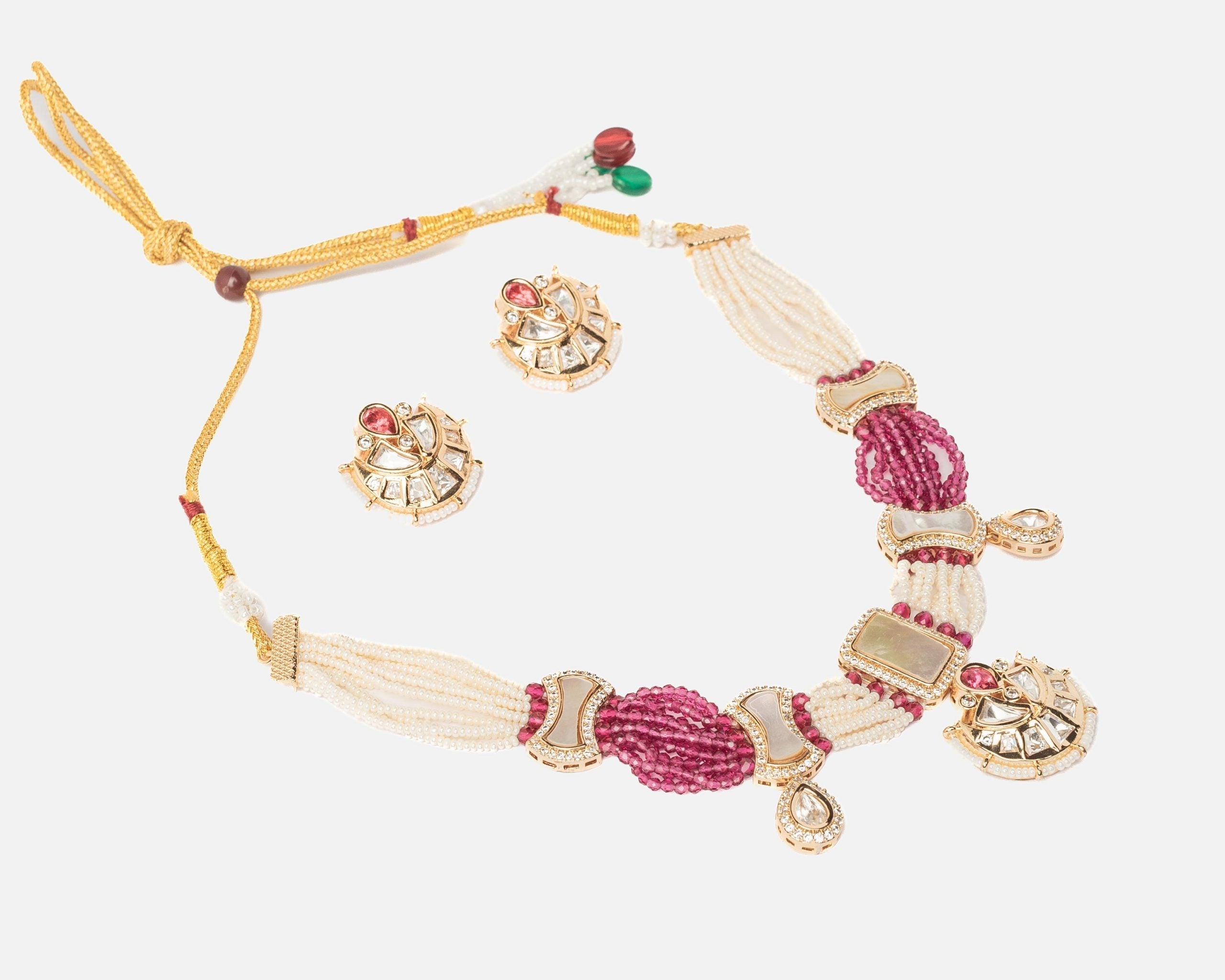 vivinia BY VIDHI MEHRA ISMAARH 2.0 Gold/Pink/White Choker Necklace Set with Pair of Earrings