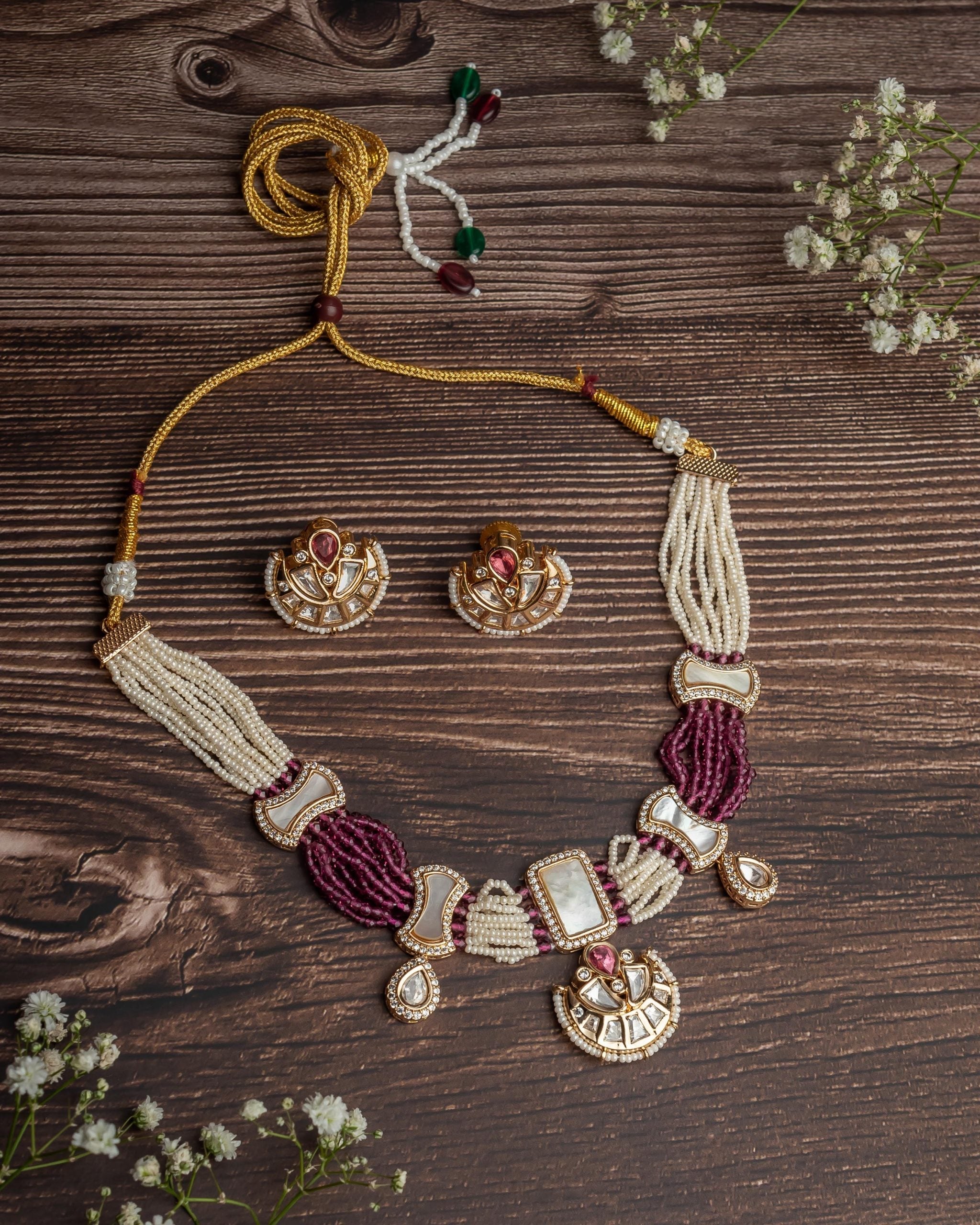 vivinia BY VIDHI MEHRA ISMAARH 2.0 Gold/Pink/White Choker Necklace Set with Pair of Earrings