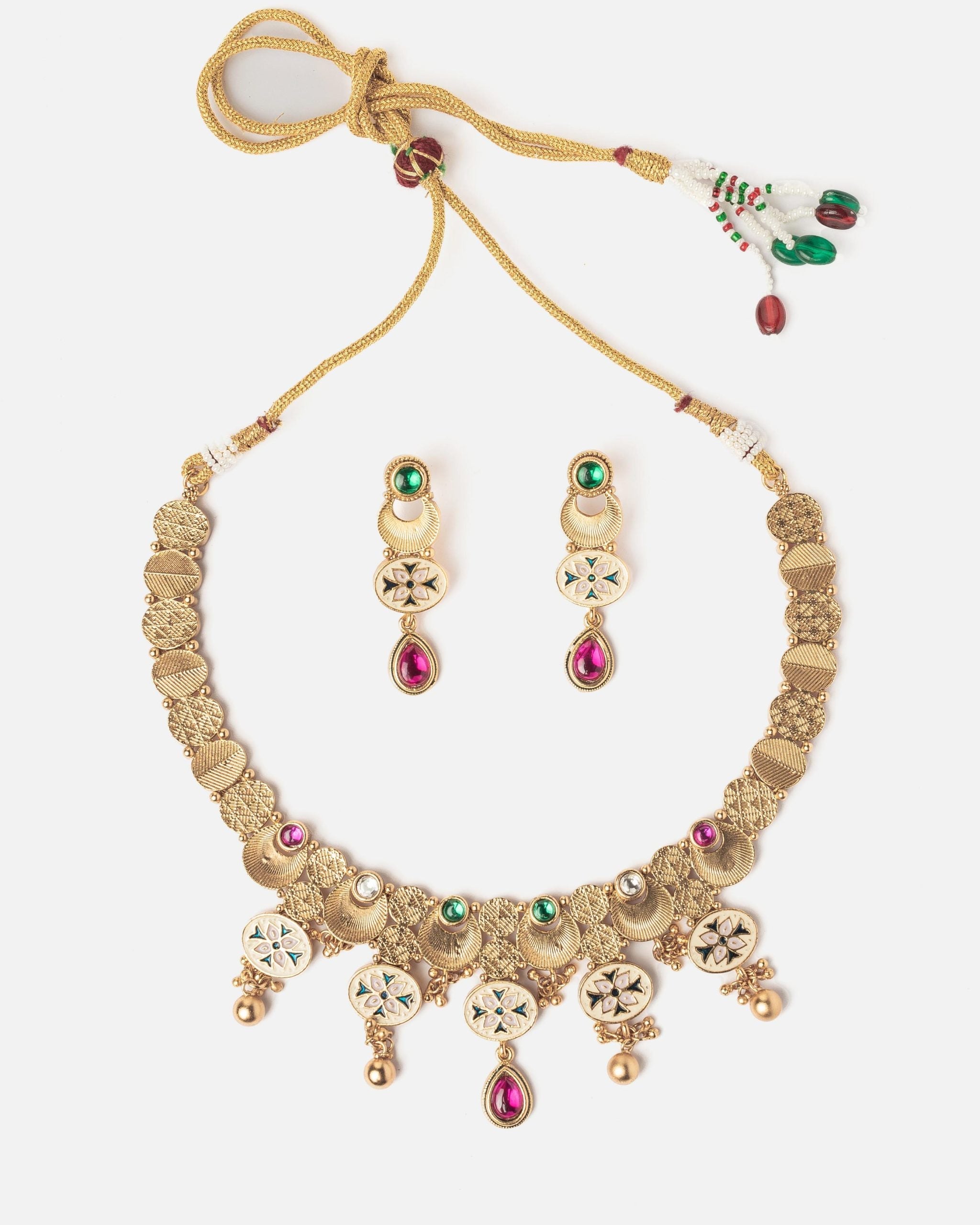 vivinia BY VIDHI MEHRA ISMAARH 2.0 Gold/Multi Choker Necklace Set with Pair of Earrings