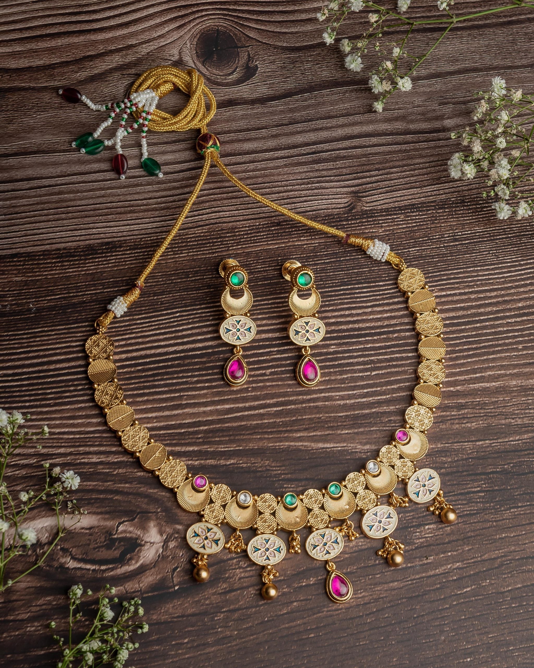 vivinia BY VIDHI MEHRA ISMAARH 2.0 Gold/Multi Choker Necklace Set with Pair of Earrings