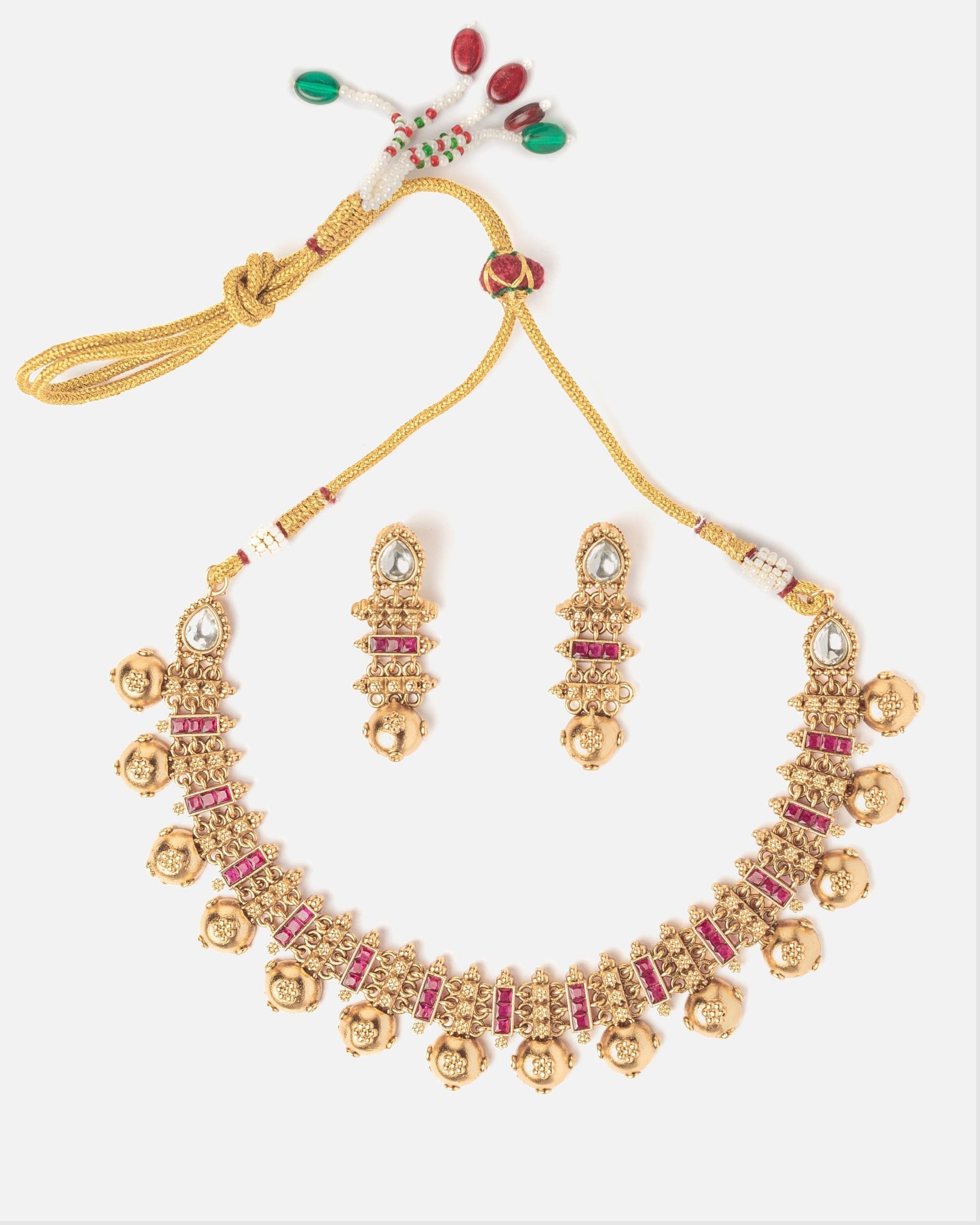 vivinia BY VIDHI MEHRA ISMAARH 2.0 Gold/Pink Choker Necklace Set with Pair of Earrings