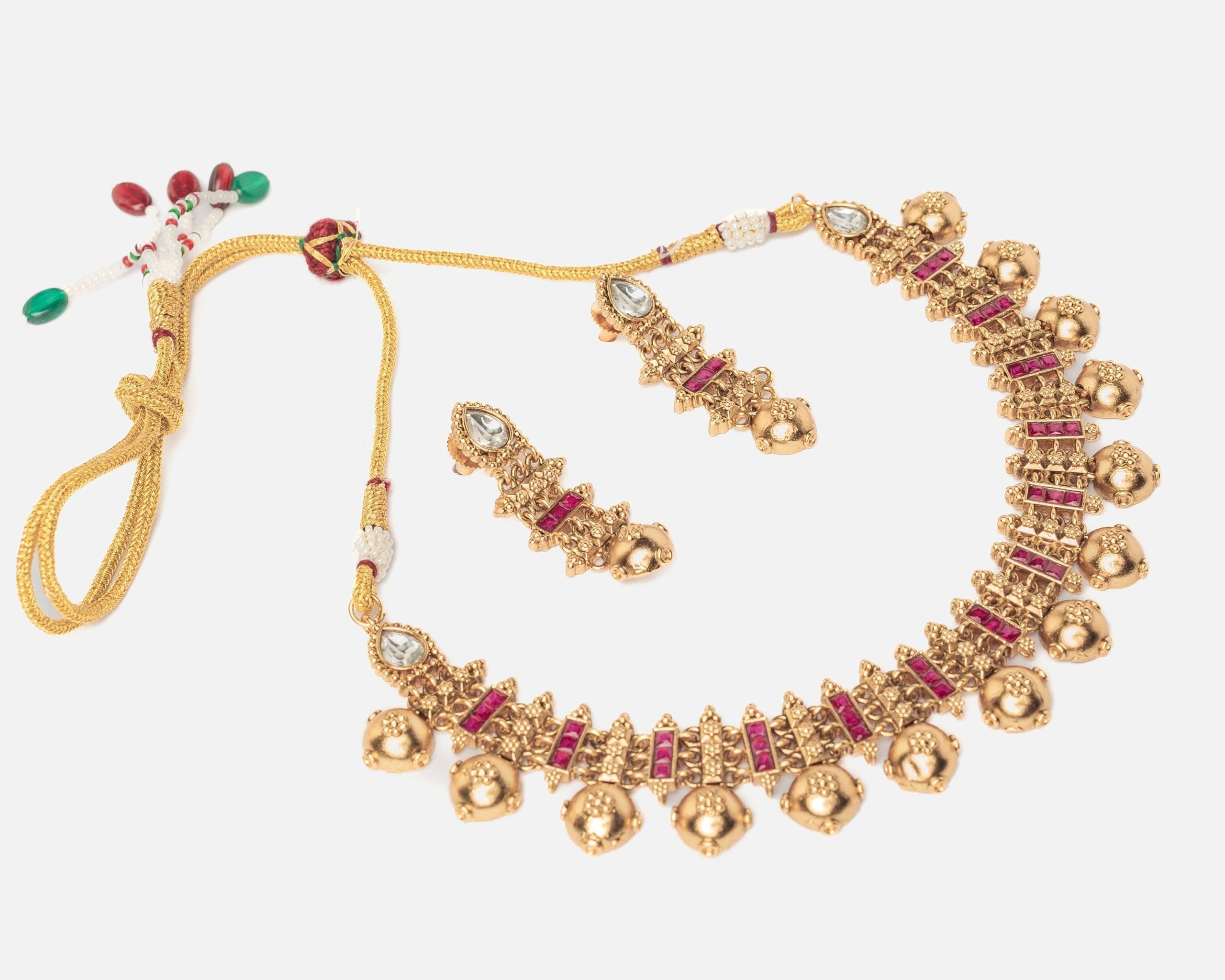 vivinia BY VIDHI MEHRA ISMAARH 2.0 Gold/Pink Choker Necklace Set with Pair of Earrings