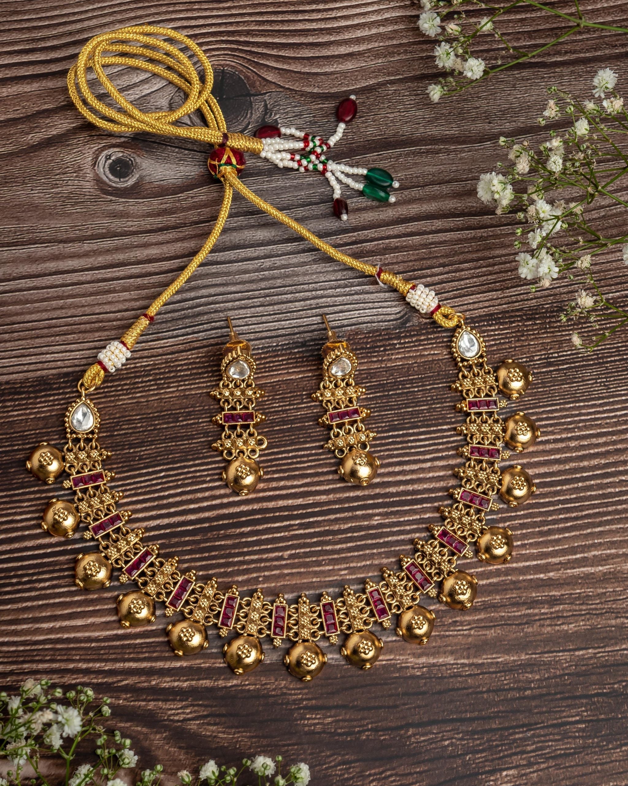 vivinia BY VIDHI MEHRA ISMAARH 2.0 Gold/Pink Choker Necklace Set with Pair of Earrings