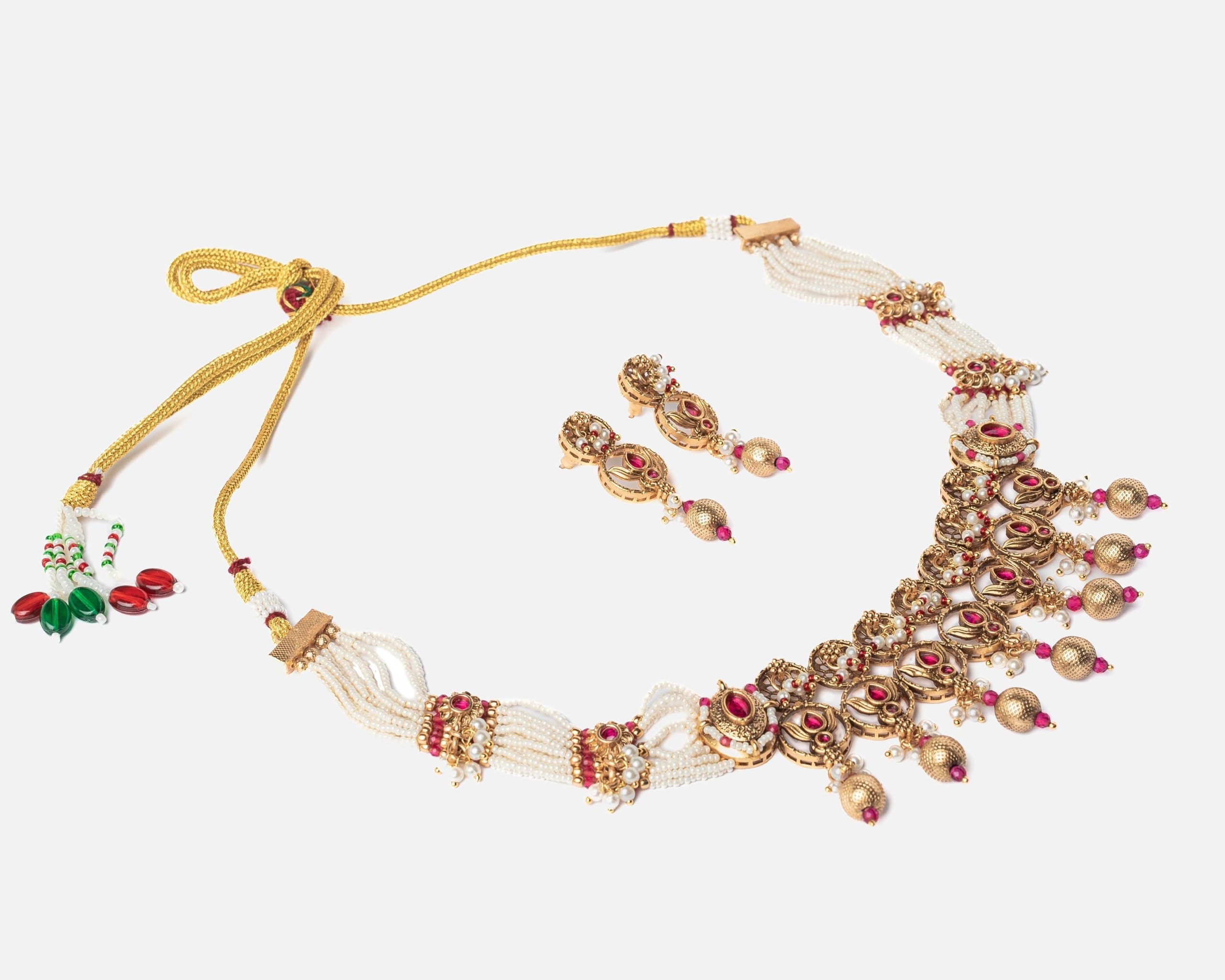 vivinia BY VIDHI MEHRA ISMAARH 2.0 Gold/White/Pink Plated Choker Necklace Set with Pair of Earrings