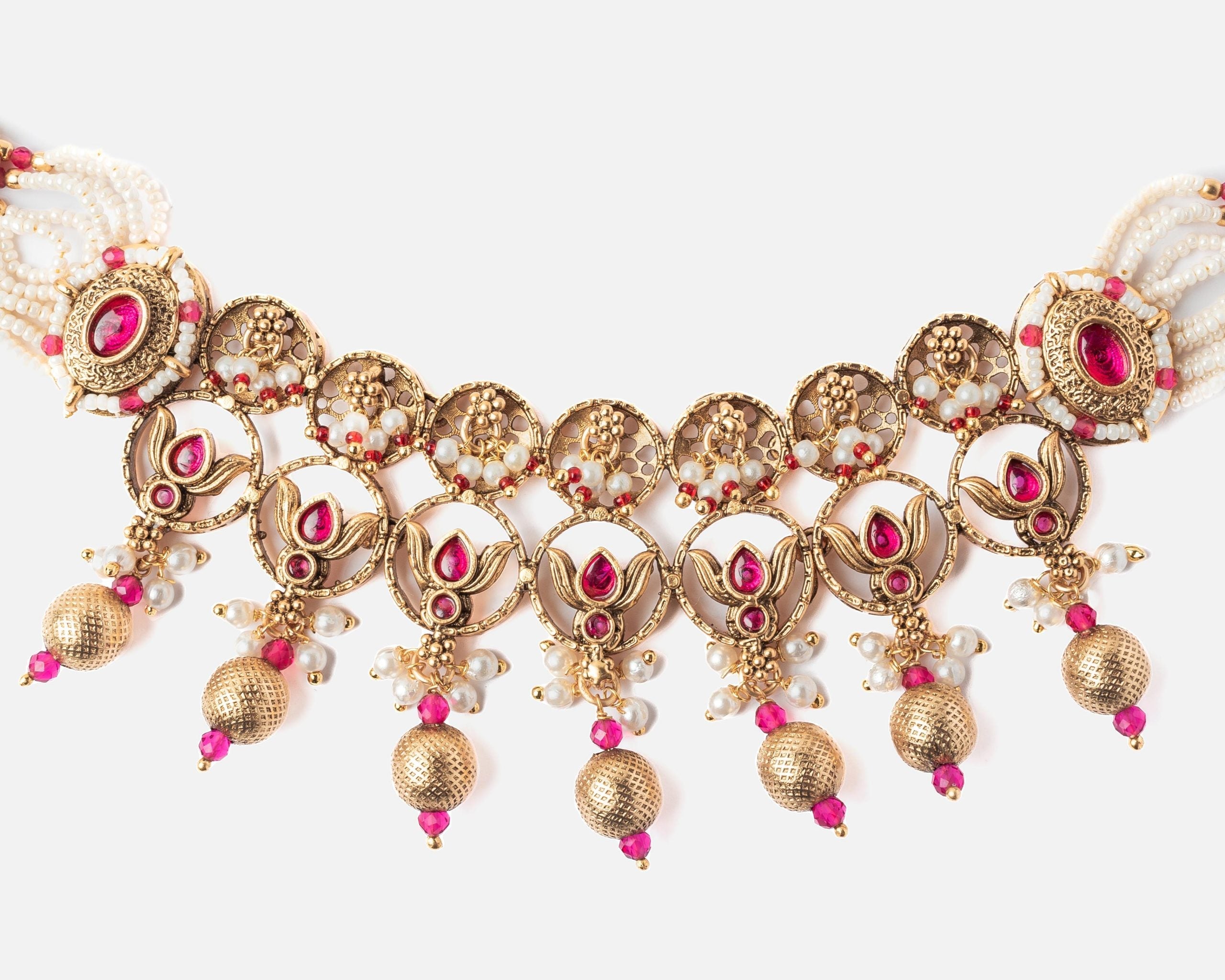 vivinia BY VIDHI MEHRA ISMAARH 2.0 Gold/White/Pink Plated Choker Necklace Set with Pair of Earrings