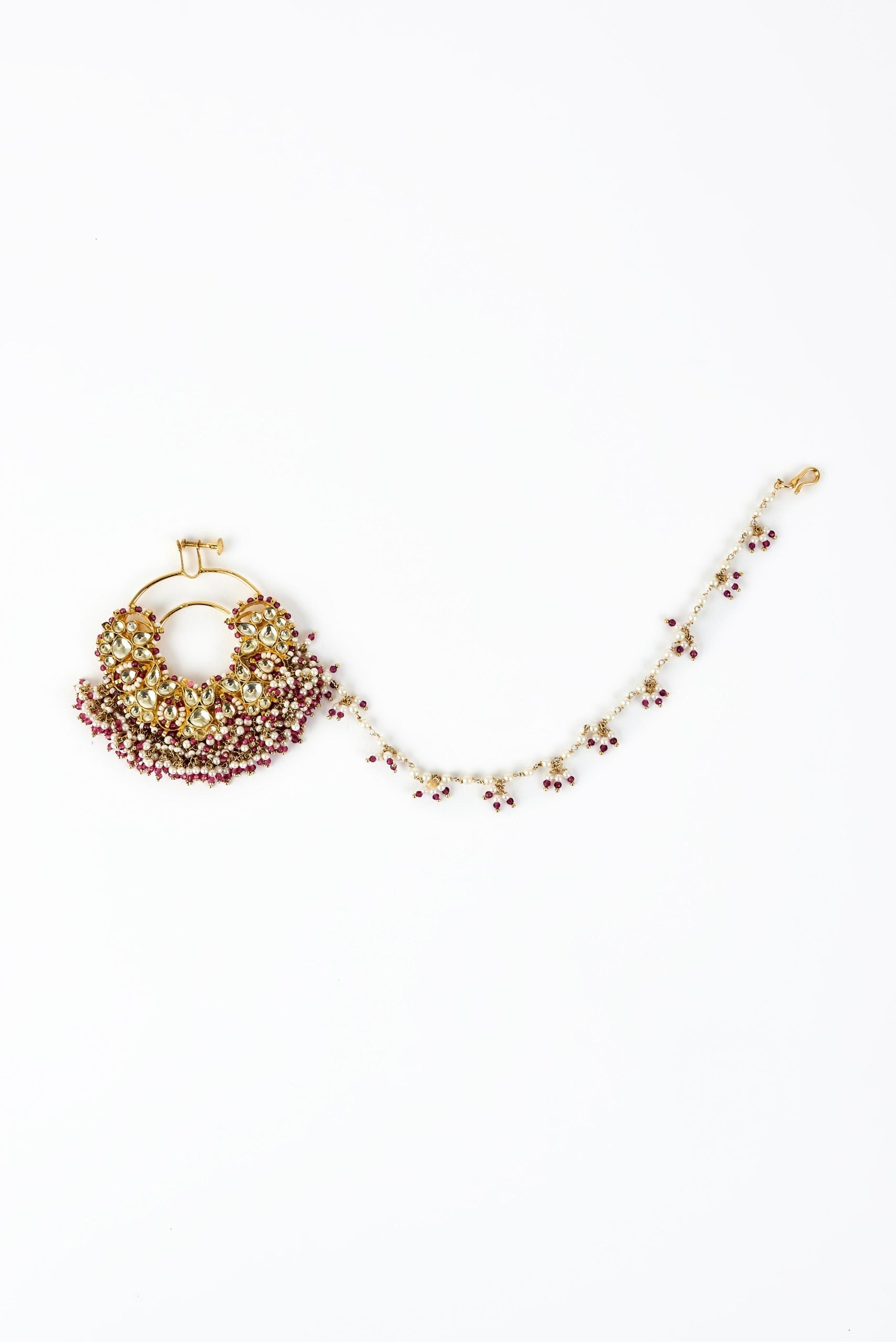 vivinia BY VIDHI MEHRA Saadgi Gold Plated Pink Kundan, Polki Womens Nath with Chain (Freesize)