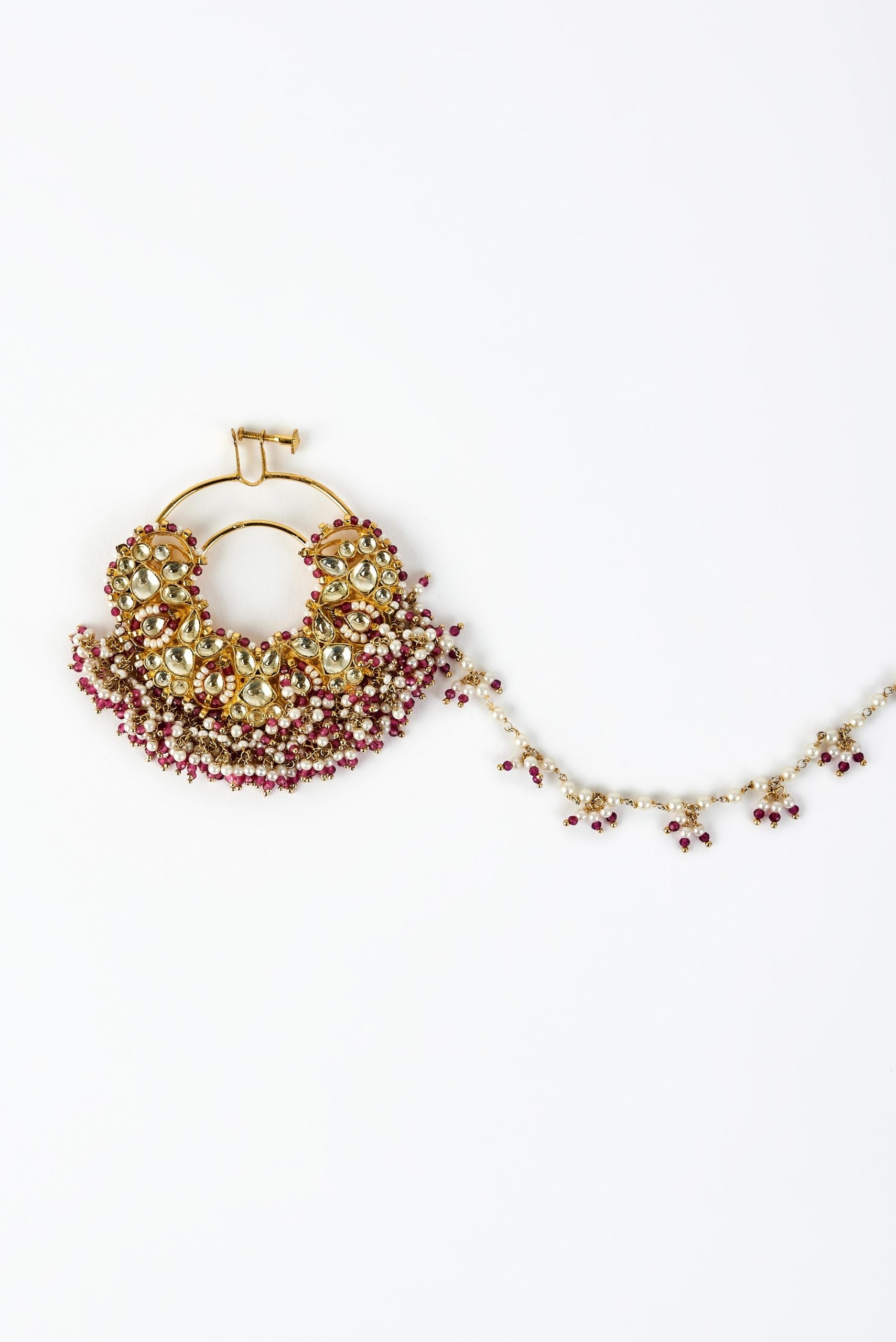 vivinia BY VIDHI MEHRA Saadgi Gold Plated Pink Kundan, Polki Womens Nath with Chain (Freesize)