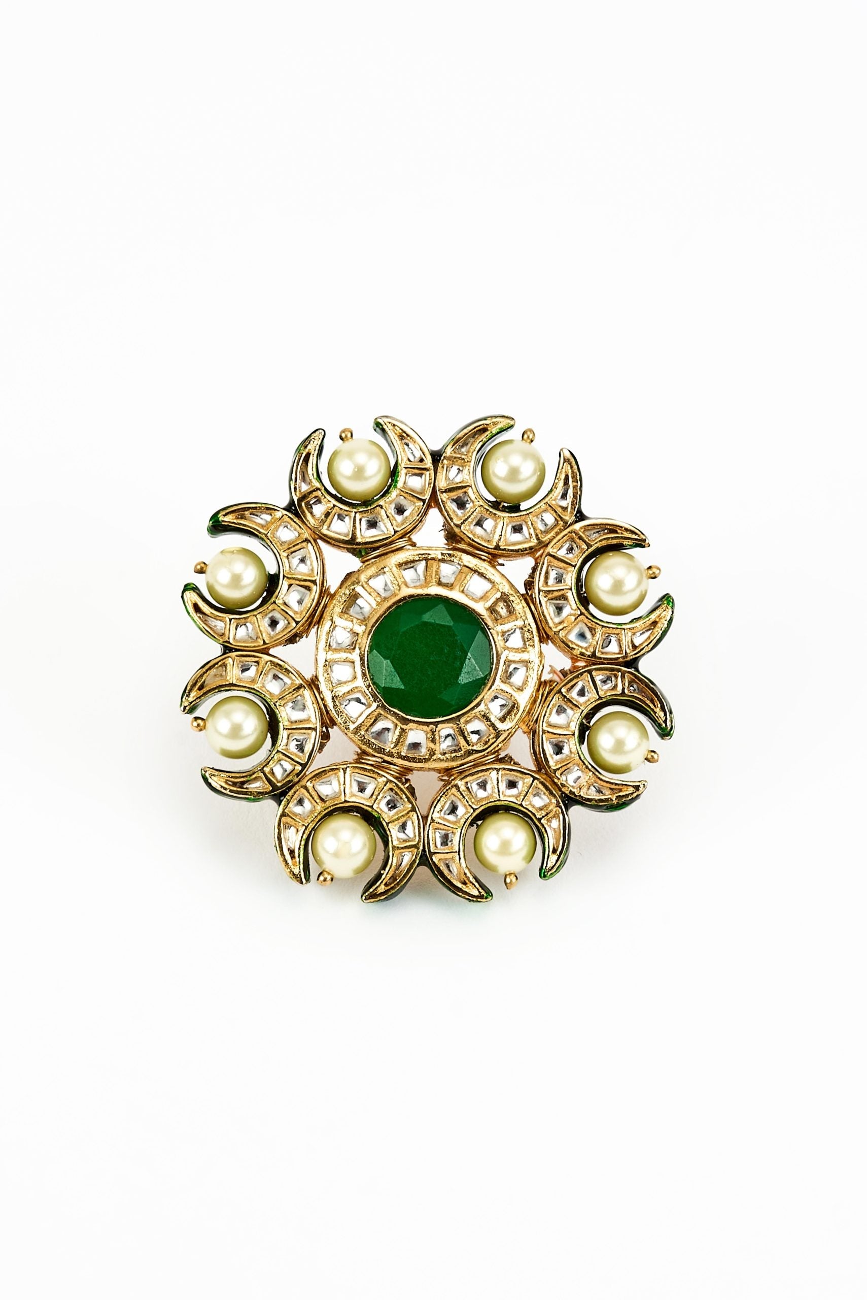 vivinia BY VIDHI MEHRA Saadgi Gold Plated Green Kundan, Polki Womens Ring (Freesize)