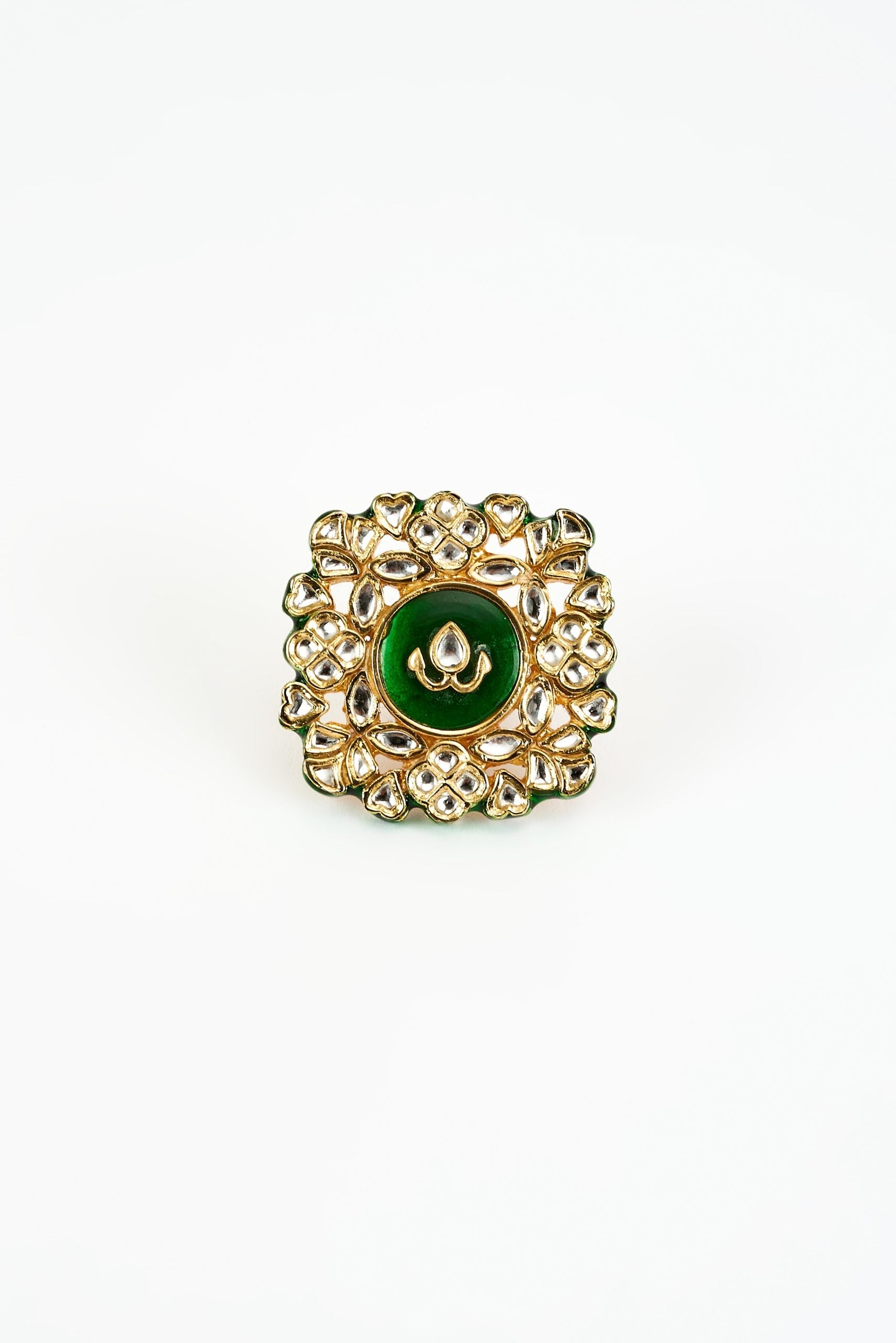 vivinia BY VIDHI MEHRA Saadgi Gold Plated Green Kundan, Polki Womens Ring (Freesize)