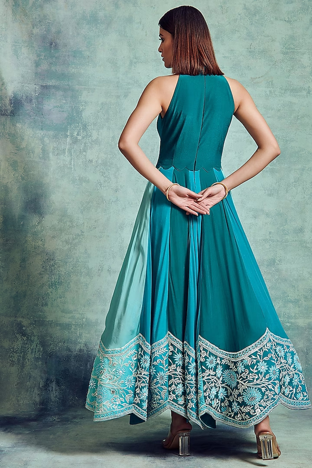 Sea Blue Embroidered Anarkali Set