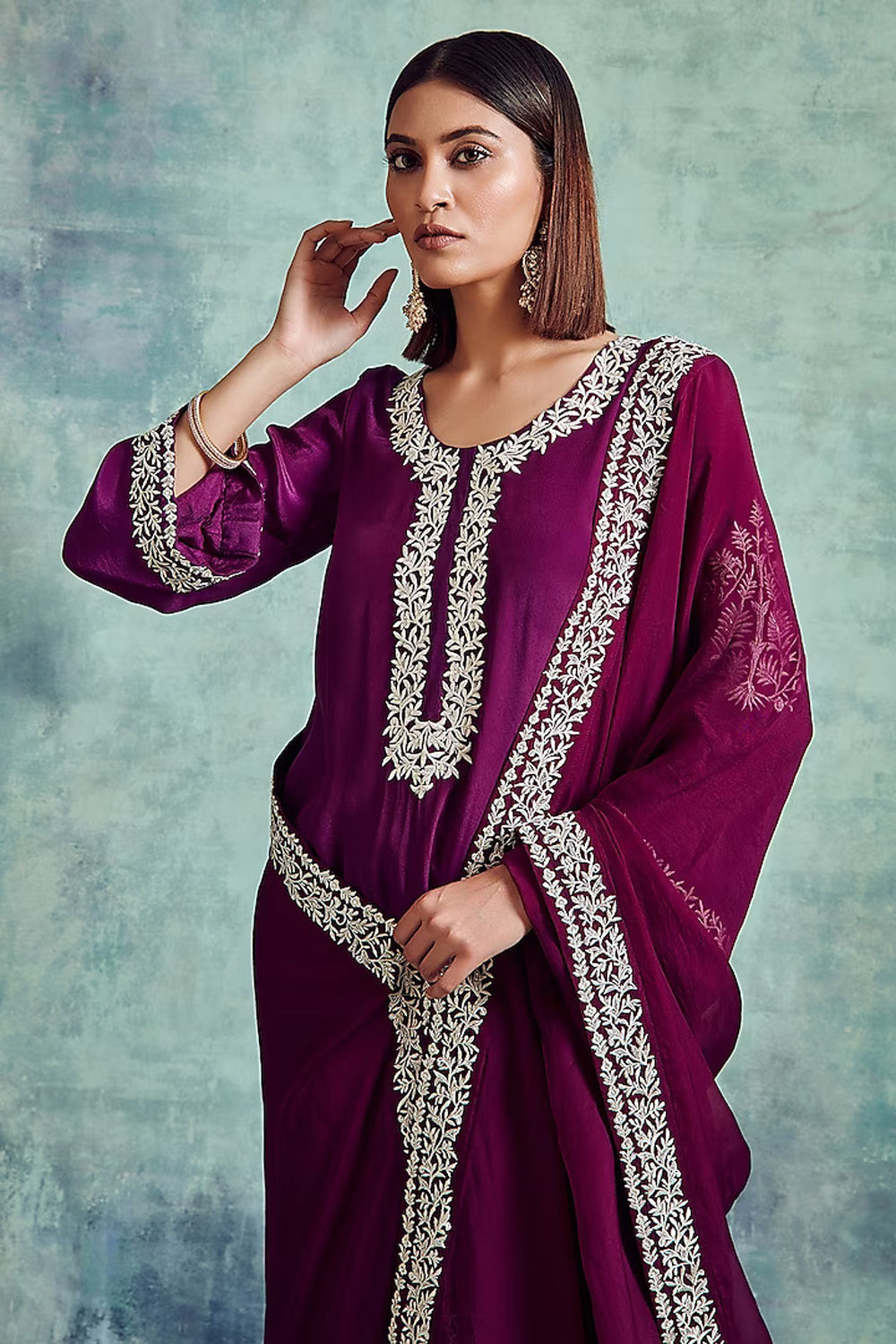 Russian Violet Embroidered Kurta Set