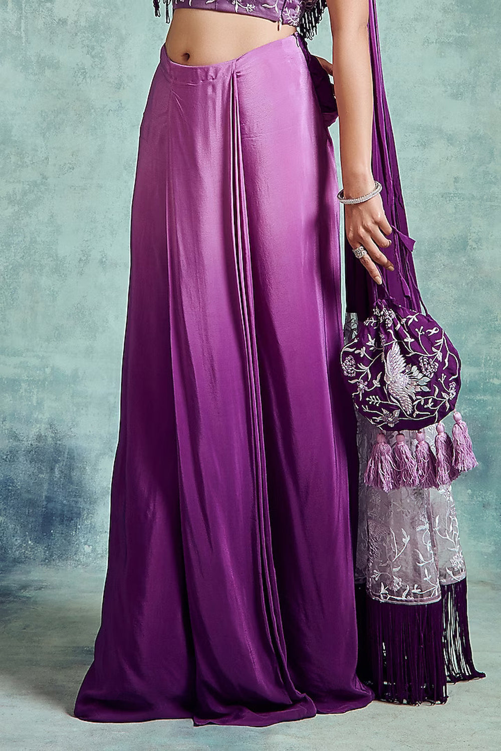 Mauve & Russian Violet Draped Saree Set