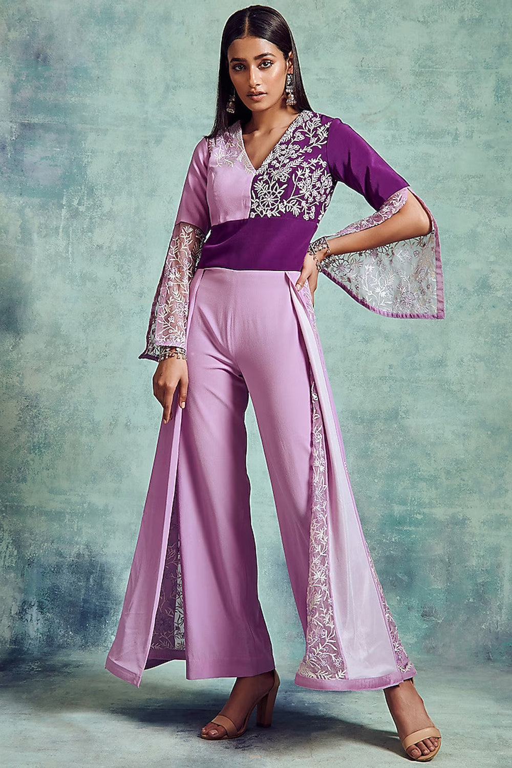 Mauve & Russian Violet Embroidered Jumpsuit