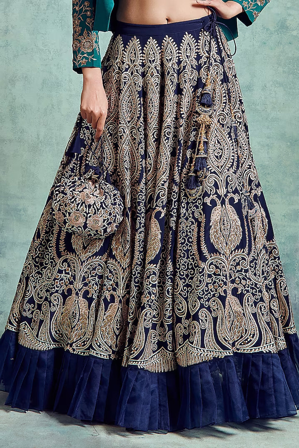 Indigo Embroidered Jacket Lehenga Set