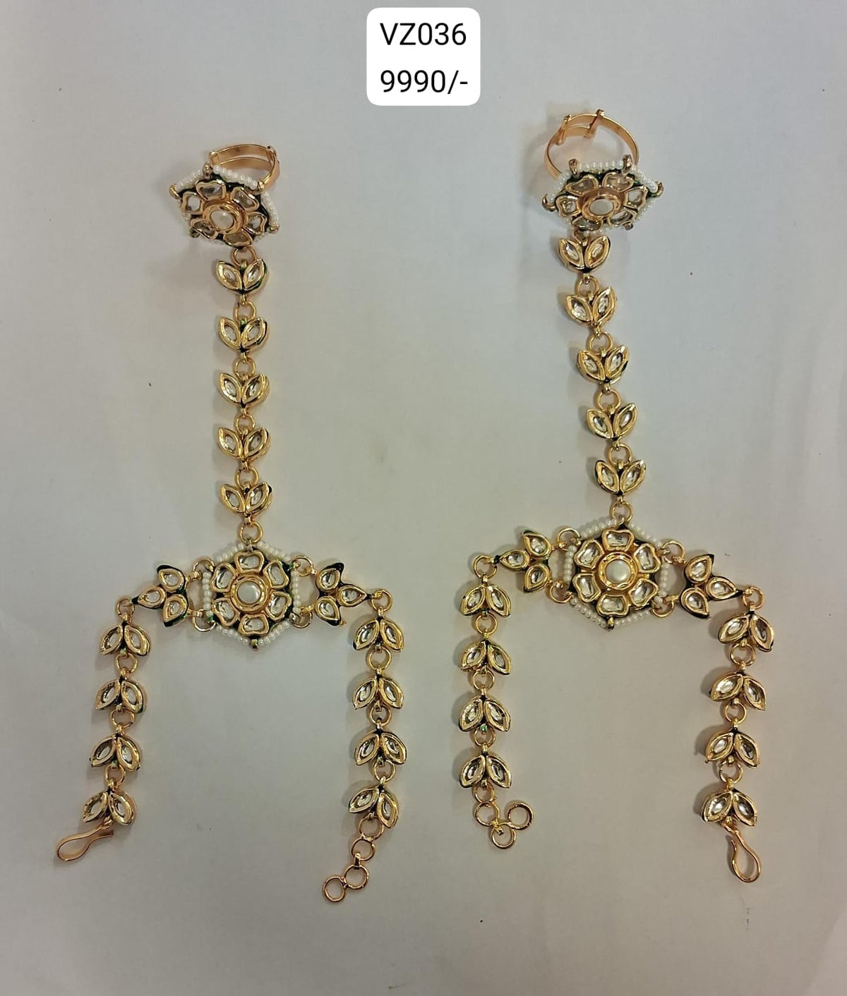 Kundan Pearl Leaf Haath Phool Pair