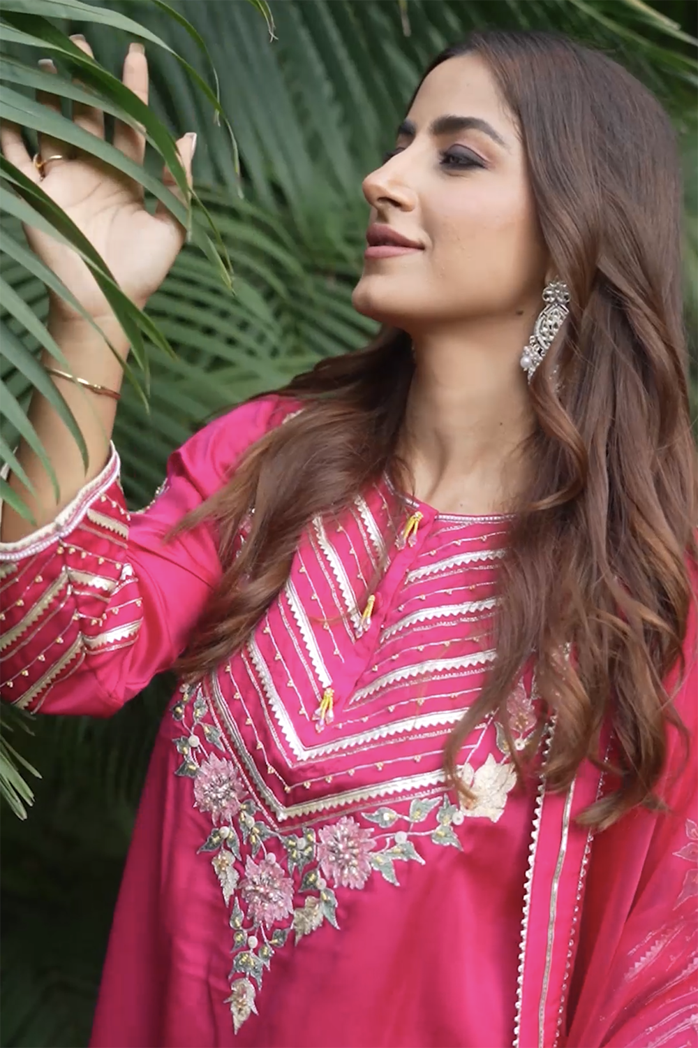 Rani Pink Silk Kurta and Dhoti Set with Organza Dupatta