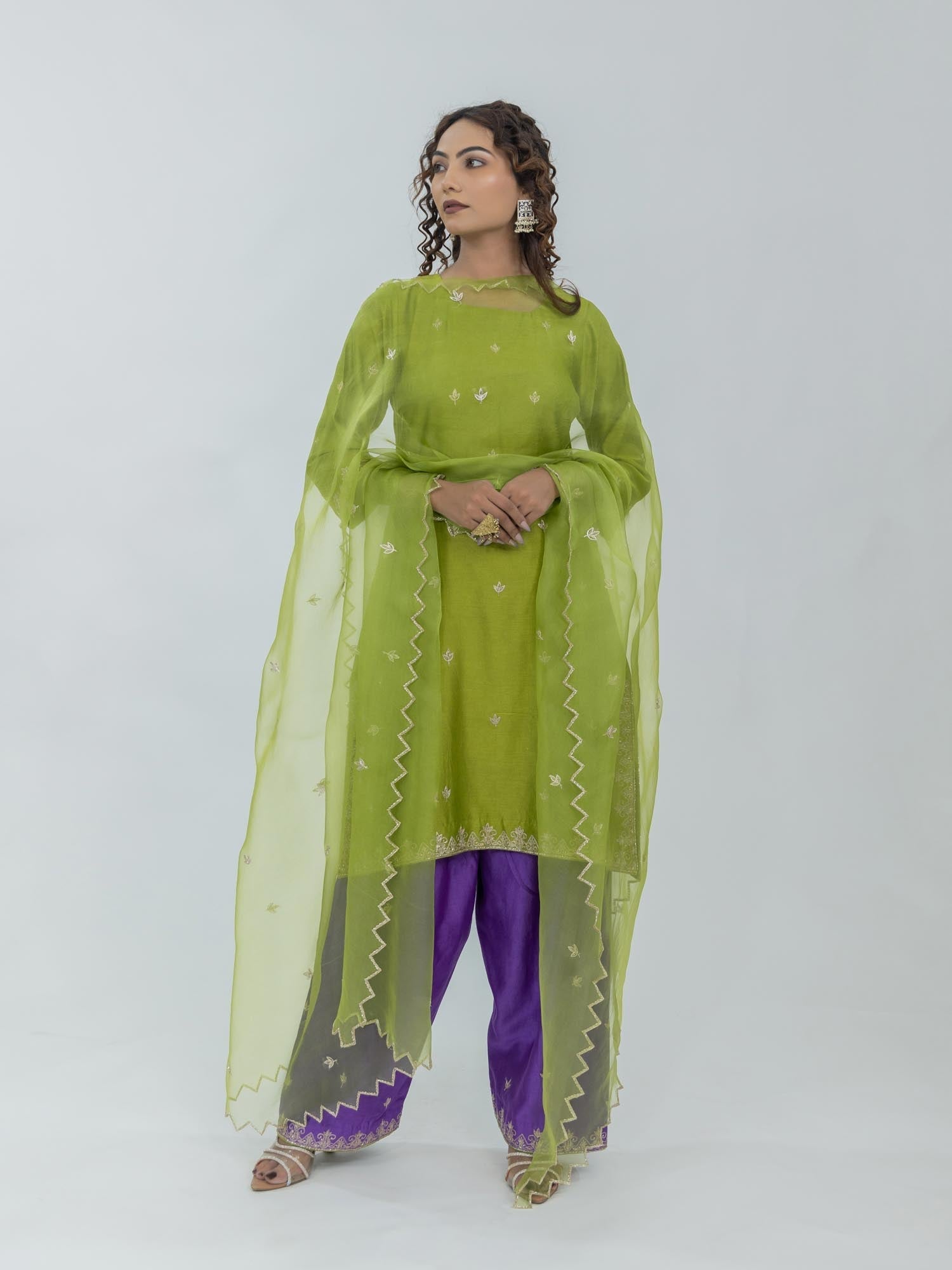 Pure Chanderi Silk Kurti and Farsi Salwar with Organza Dupatta