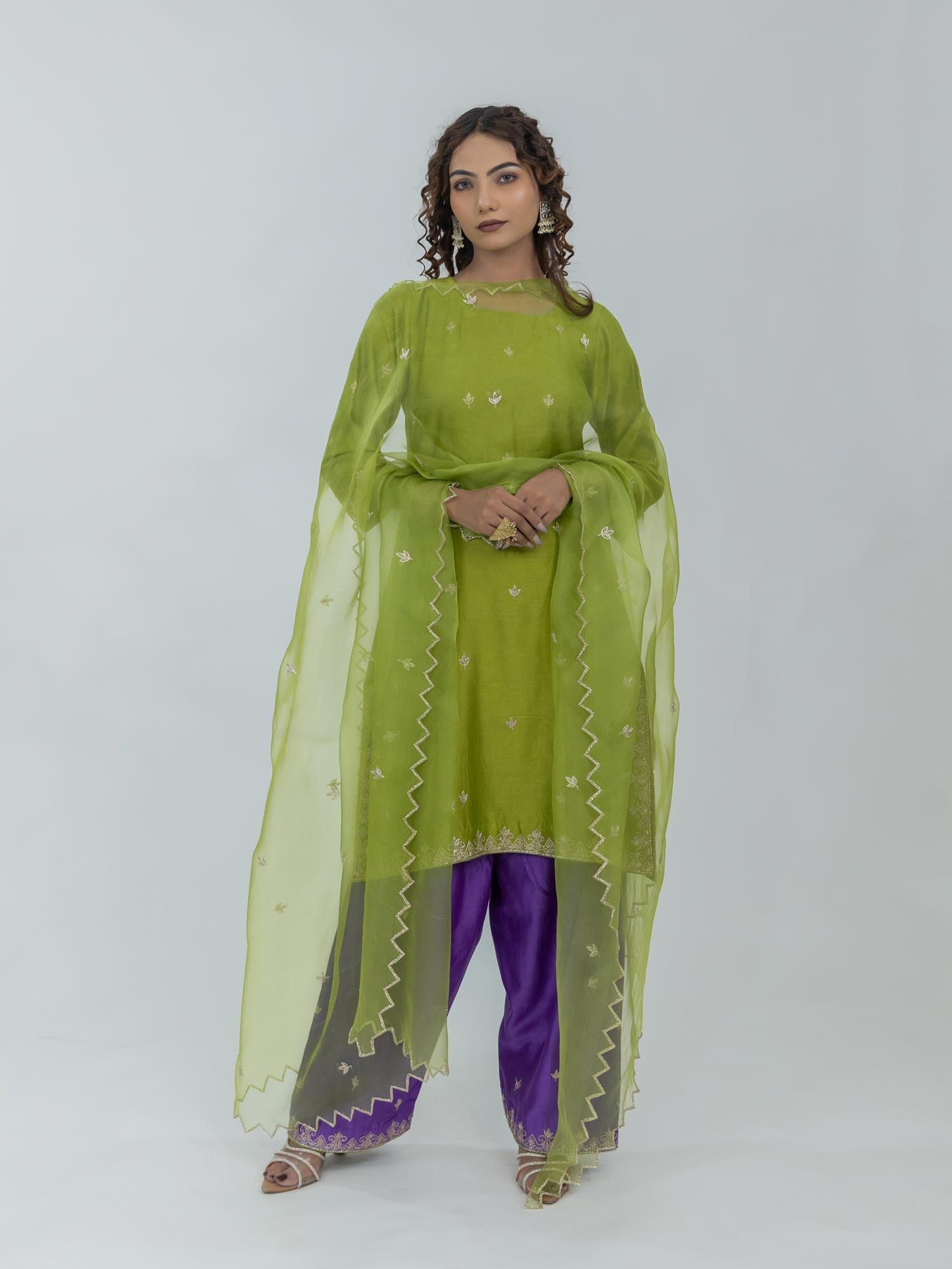 Pure Chanderi Silk Kurti and Farsi Salwar with Organza Dupatta