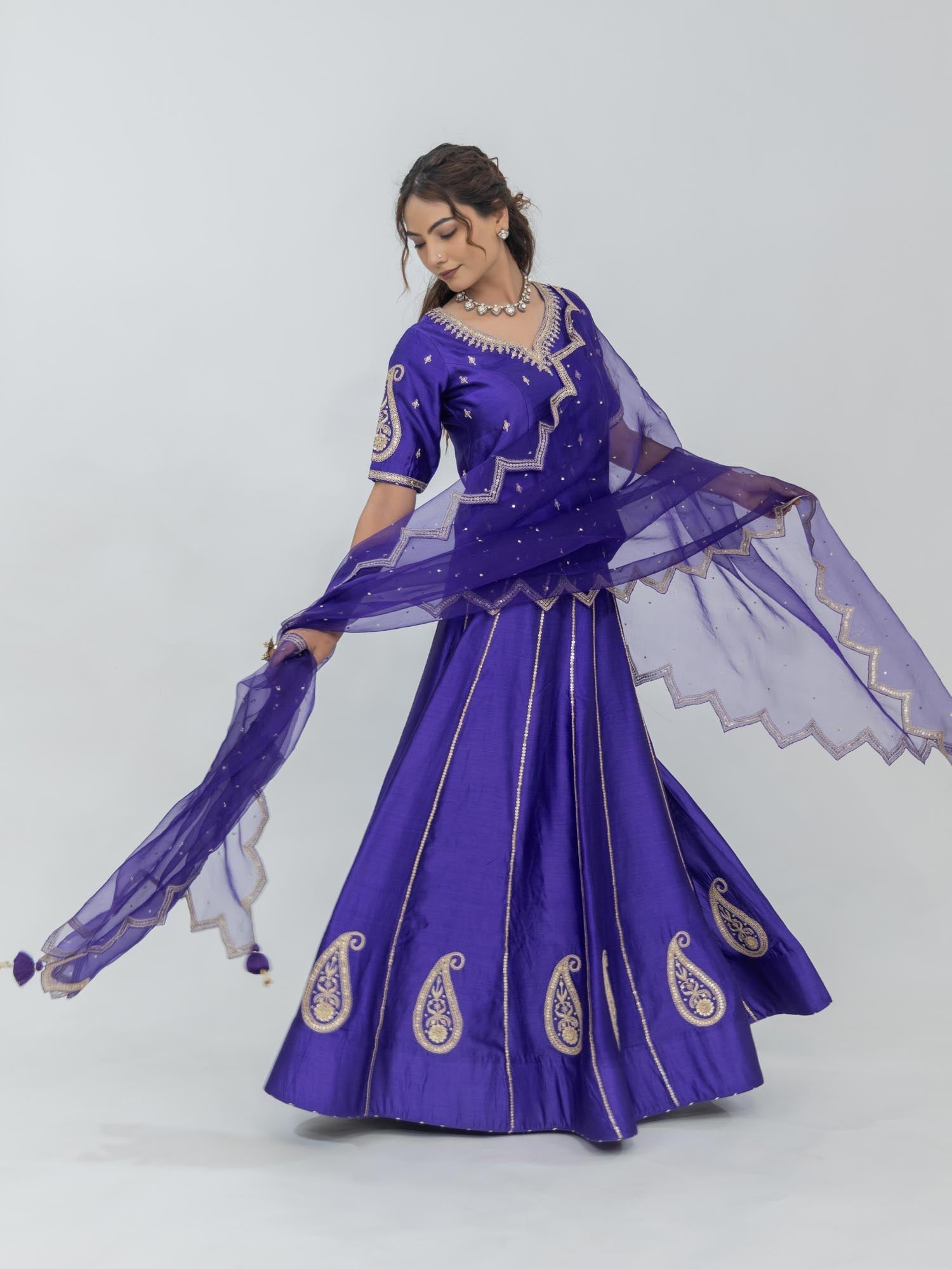 Pure Chiniya Silk Lehenga Choli with Organza Dupatta