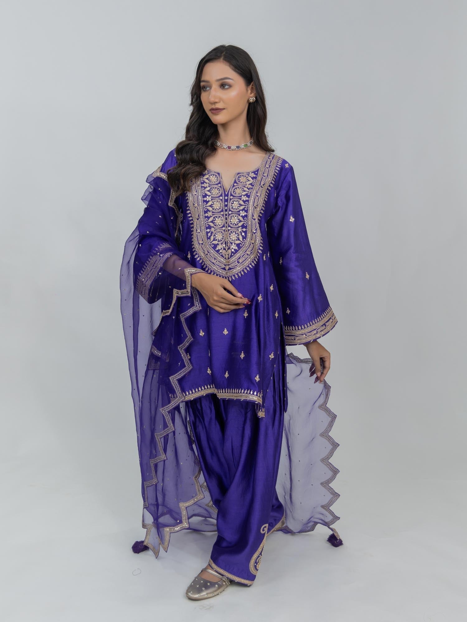 Pure Chiniya Silk Kurta and Bottom with Sheer Dupatta