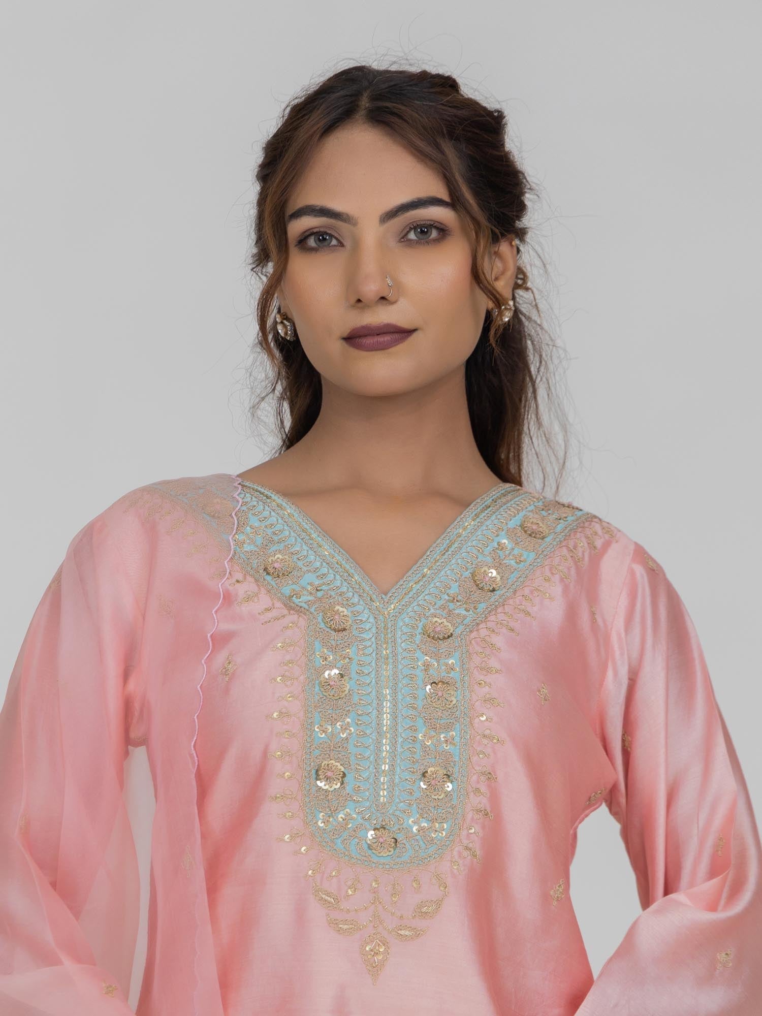 Pure Chiniya Silk Kurti and Farsi Salwar with Organza Dupatta