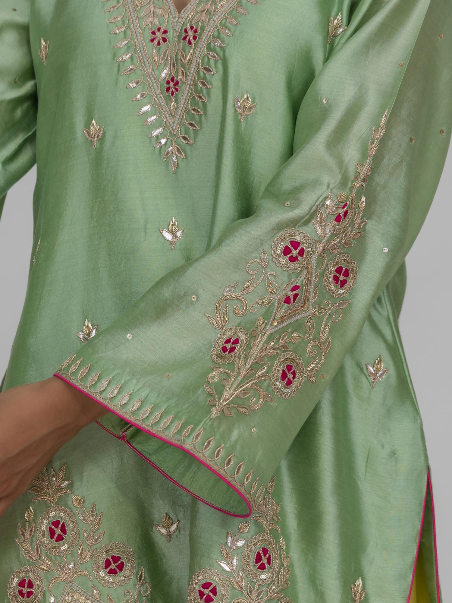 Pure Chiniya Silk Kurti and Bottom with Organza Dupatta