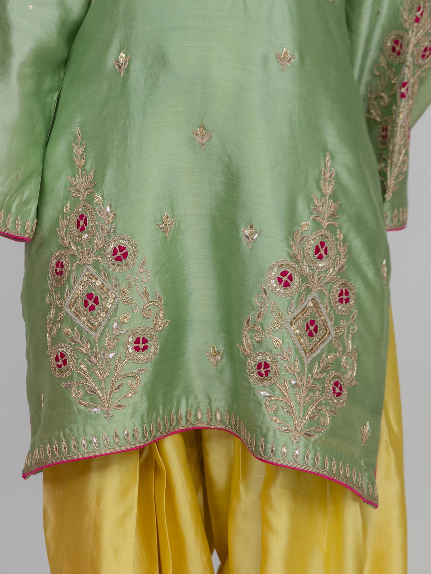 Pure Chiniya Silk Kurti and Bottom with Organza Dupatta