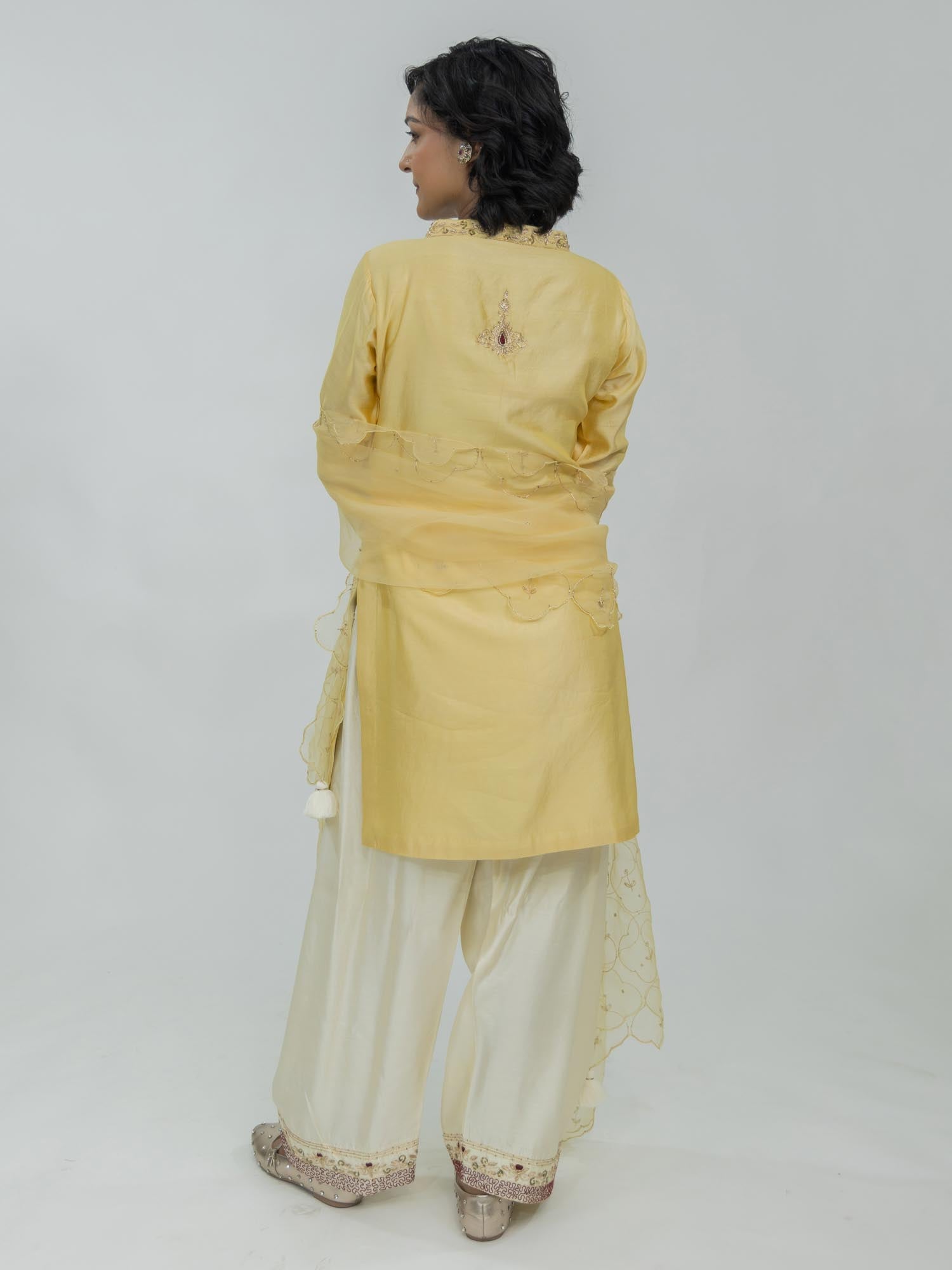 Pure Chiniya Silk Kurti and Bottom with Organza Dupatta