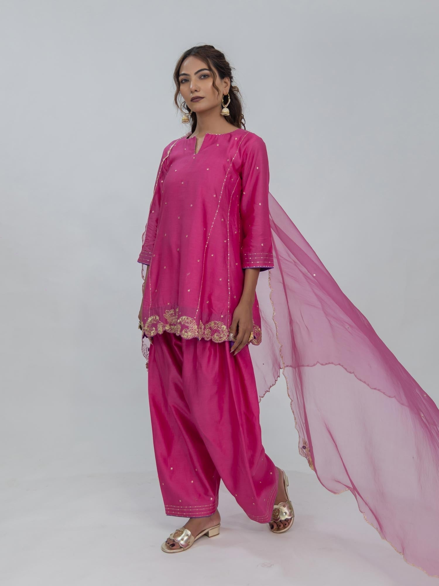 Pure Chanderi Silk Kurti and Salwar with Organza Dupatta